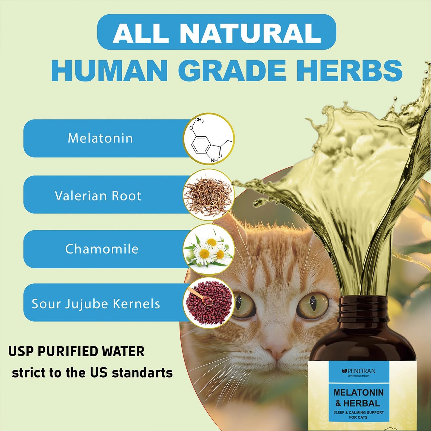 Cat Melatonin & Herbal Blend Drops for Cats, Cat Calming Treats, for Cats Sleep Aid and Sedative for Grooming, Support Restful Sleep, Anxiety Relief - Safe and No Excessive Drowsiness.