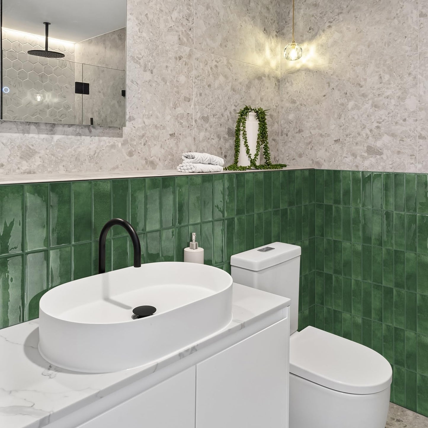 DEWOO Peel and Stick Backsplash Self Adhesive Wall Tiles for Kitchen Bathroom,Mint Green Rectangle 10-Sheet, (12"x 12")