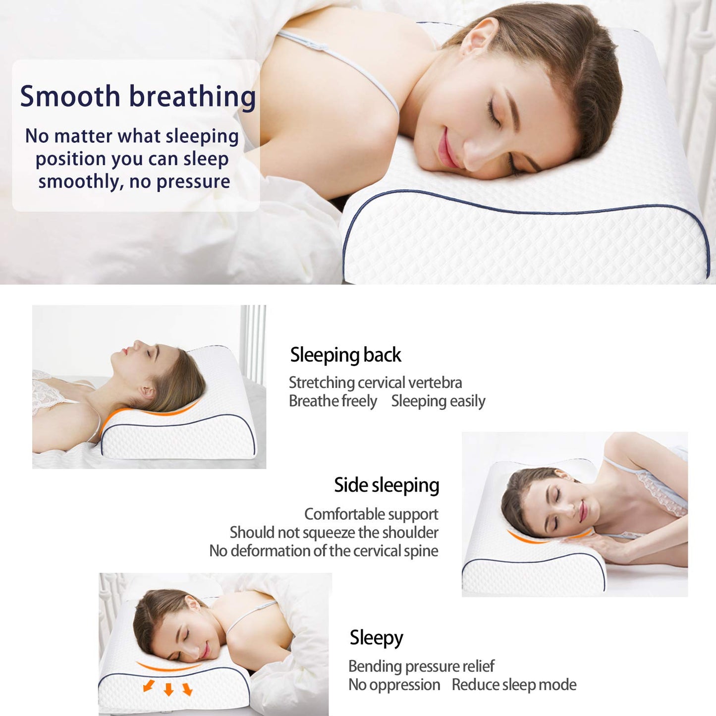 Fityou Ergonomic Memory Foam Neck Pillow,Support Pillow for Neck Pain Relief, Support Pillows for Side Back Stomach Sleepers Washable Cover