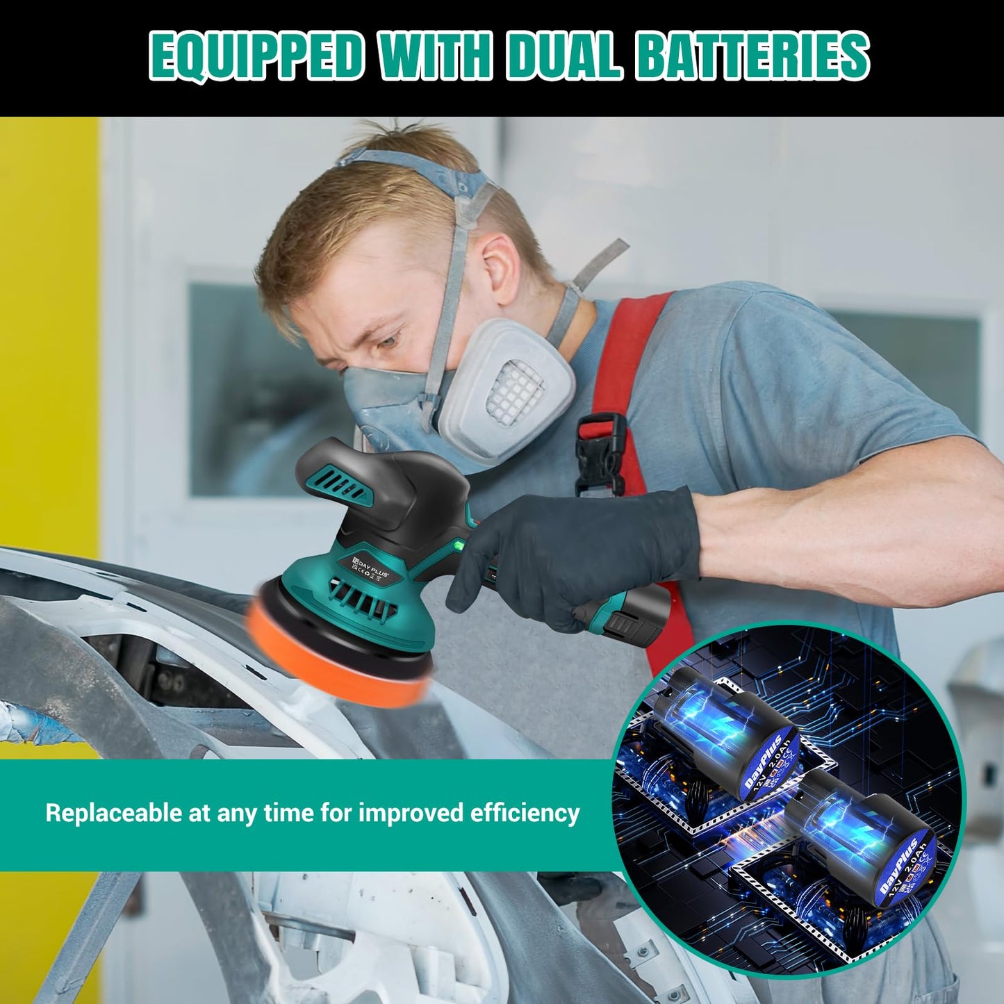 Cordless Car Buffer Polisher, Electric Polishing Machines Car Buffers and Polishers Kit,6 Variable Speed ,2*12V 2.0Ah Batteries,Cordless Polisher for Car Detailing/Polishing/Waxing/Scratch Removing