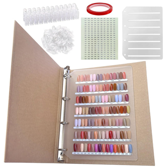170 Nail Colors Display Book, Large Press on Nail Organizer with Binder, Nail Color Sample Album with 220 Clear Nails and 1-200 Stickers Numbered Stickers for Nail Art Salons, DIY Nail Design