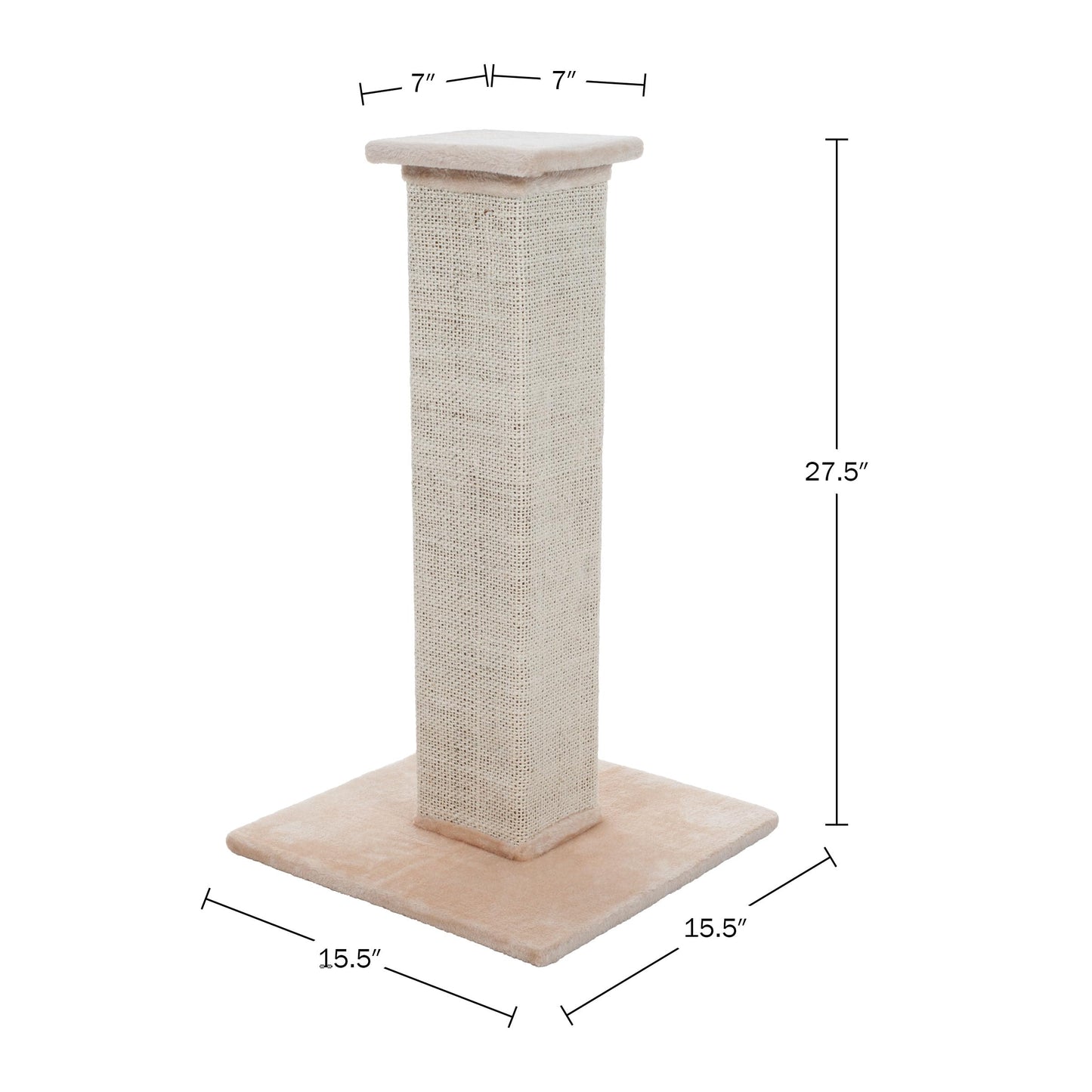 Cat Scratching Post with Carpeted Base - 27.75-Inch Sisal Burlap Fabric Scratcher - Furniture Scratching Deterrent for Indoor Cats by PETMAKER (Beige)