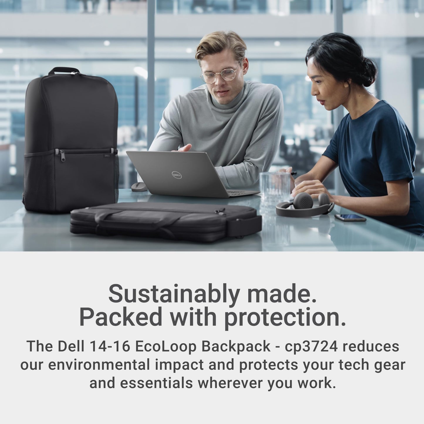 Dell 14-16 EcoLoop Backpack - CP3724-18 litres, Fits most laptops with screen sizes up to 16", 100% recycled plastic, 100% recycled packaging, 360o foam cushioning, 3 years limited warranty - Black