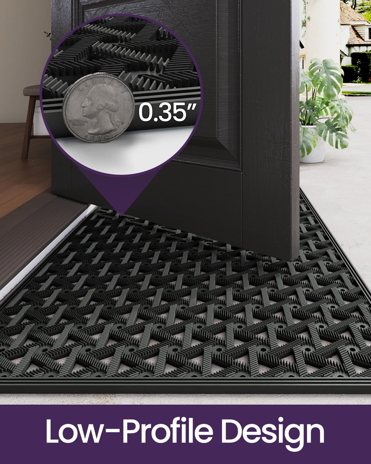 DEXI Rubber Front Door Mat Outside Entrance 24x36, Non Slip Dirt Trapper Drainage Holes Doormat, Heavy Duty Entryway Rug Waterproof All Weather Floor Mat for Welcome, Black