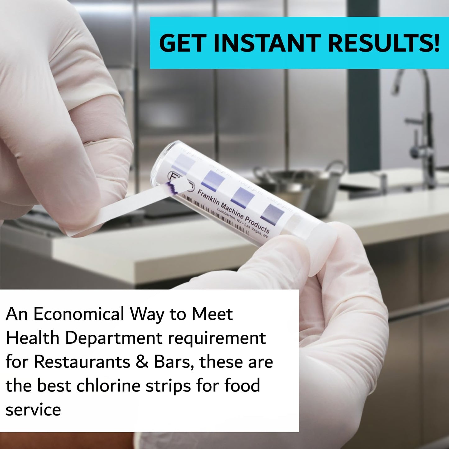 Chlorine Test Strips for Restaurants & Food Services, 4 x Vial of 100 Sanitizer Testing Kits, Precise Bleach Test Strips, 0-200 PPM Testing Kit for Sanitizing Solutions by FryOilSaver Co. FMP 142-1362