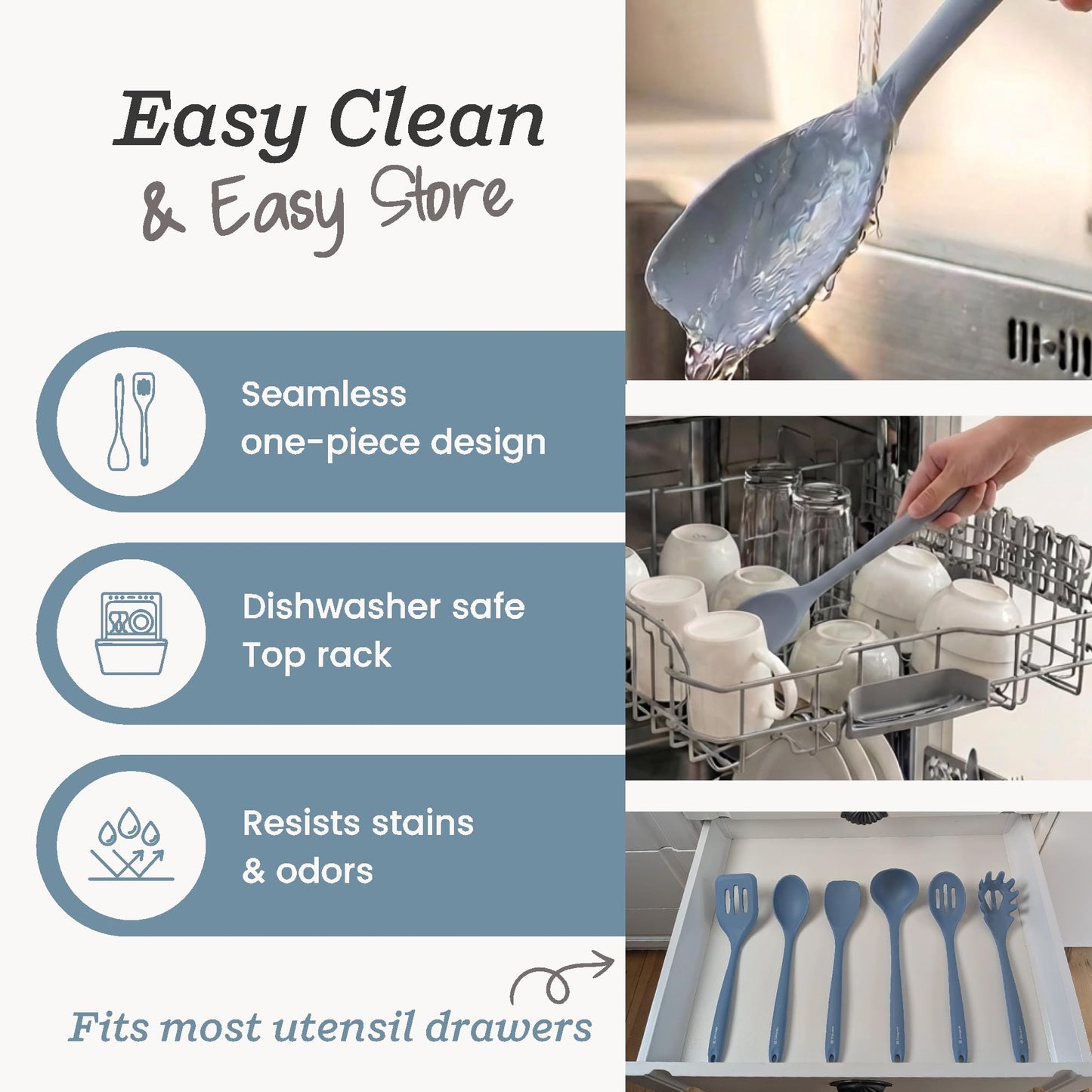StarPack Premium Range XL Silicone Kitchen Utensil Set (6 Piece) in EU LFGB Grade with Hygienic Solid Coating + Bonus 101 Cooking Tips - Teal Blue
