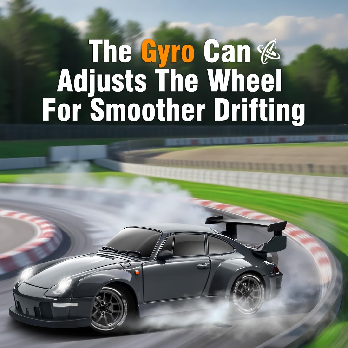 ACAMMZAR RC Drift Car with Gyro, 1:24 Full Proportional Remote Control Car, 25KM/H 4WD High Speed RC Cars with Lights, Extra Racing Tires, Vehicle for Adults Kids Boys Girls, Gray