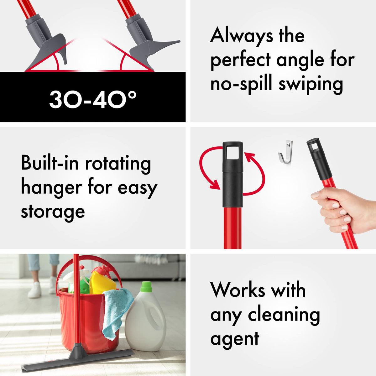 Tyroler Push & Pull Floor Squeegee Heavy Duty | 100% Silicone Squeegee Broom 44CM Head | Aluminum Anti-Rust 4-Piece Handle | Multi-Surface, Hardwood, Marble, Tile, Garage, Indoor/Outdoor Floor Wiper