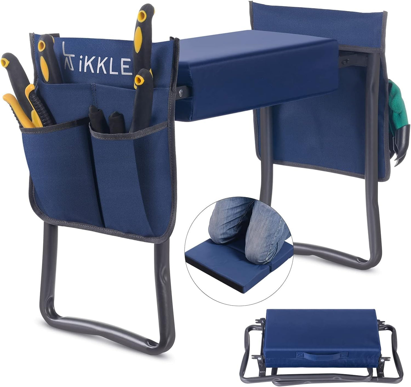 Garden Kneeler Seat and Bench Heavy Duty (Hold 330lbs), Upgraded Thicker & Wider Soft Detachable Kneeling Pad, Gardening Kneeler & Stool with 2 Tool Pouches, Garden Gift for Women & Men, Navy Blue