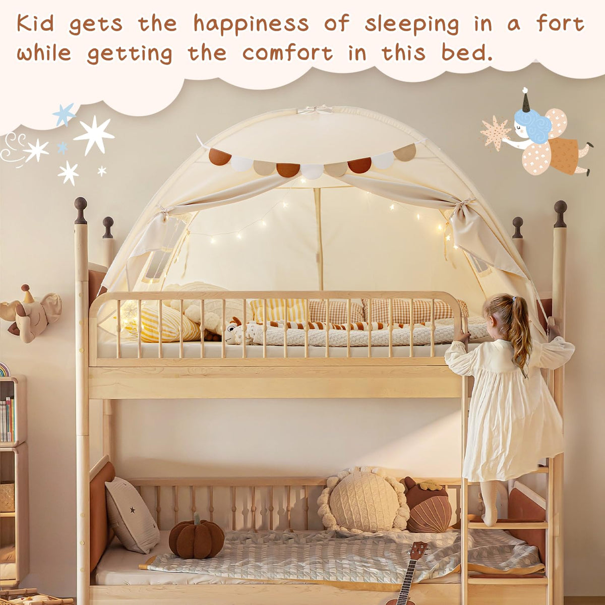 Bed Tent for Indoor Use - Privacy Kids Tent on The Bed, Sleep Inside Drafting Room, Twin Bed Blackout Space Canopy (Natural)