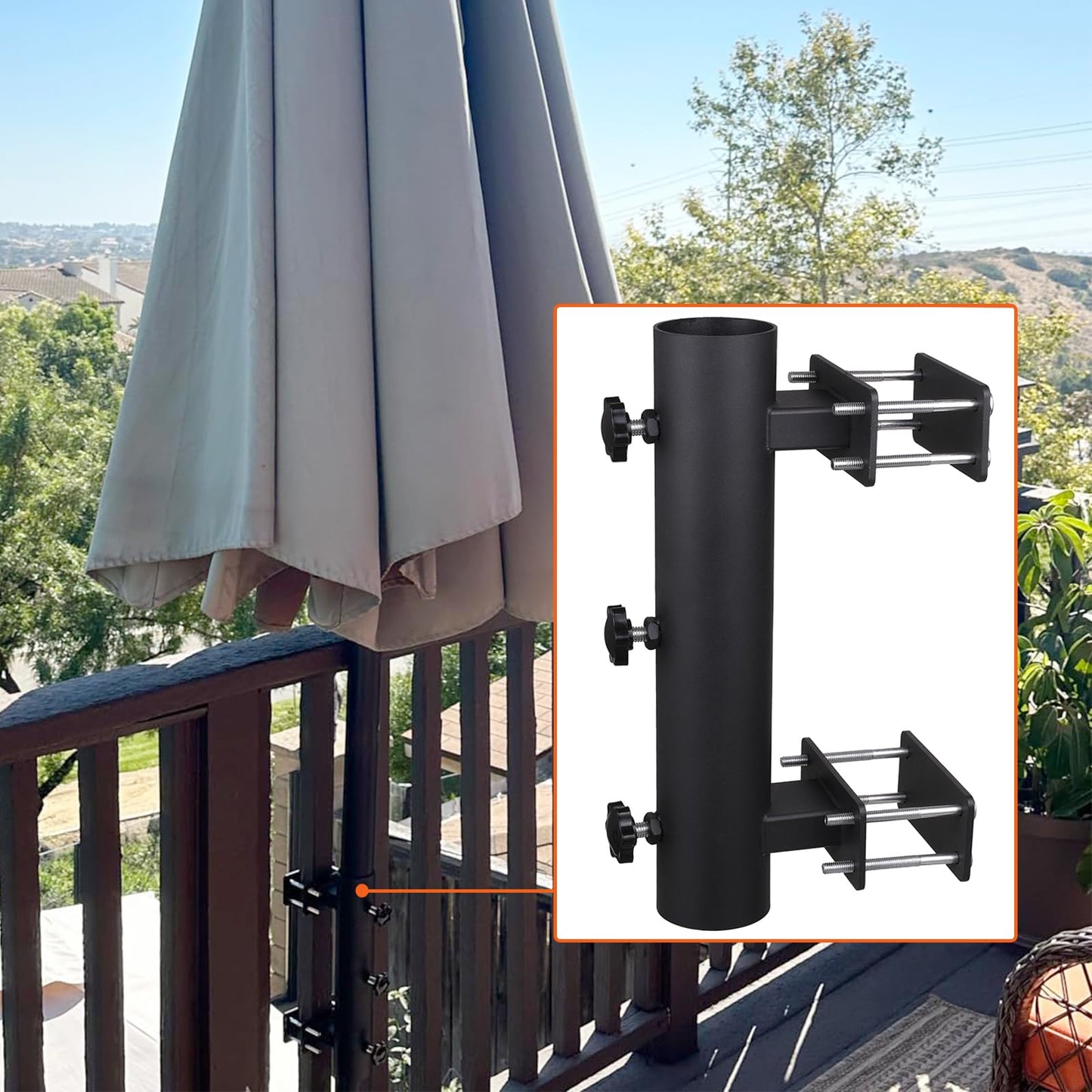 VANROUG Heavy Duty Parasol Holder Patio Umbrella Stand Mount Umbrella Stand Bench Buddy Umbrella Holder Fixed Clip Umbrella Clamp for Deck,Railings,Beach Courtyard Balcony,Boats,Tailgates