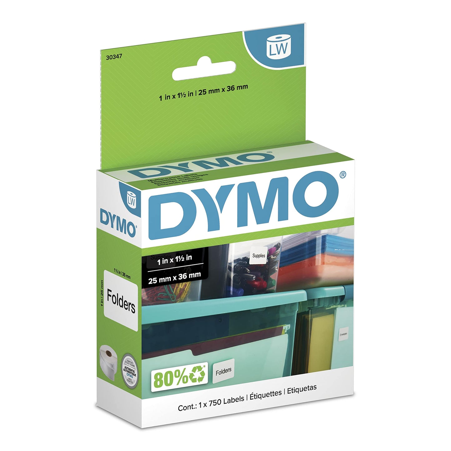 DYMO LW Book Spine Labels for LabelWriter Label Printers, White, 1'' x 1-1/2'', 1 roll of 750 (30347)