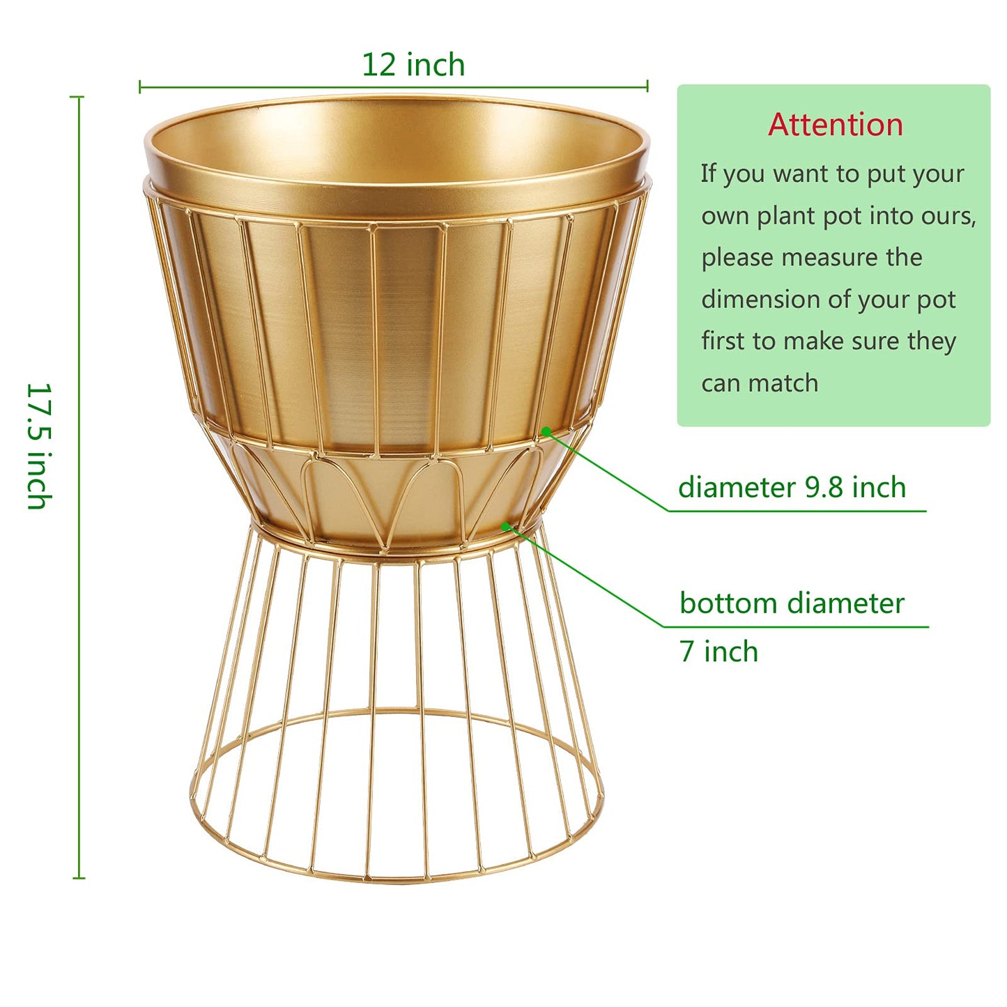 Metal Plant Stand with Pot 12" - Decorative Metal Plant Holder Stand Indoor, Gold Plant Stand Modern Flower Potted Rack for Corner Display, Living Room, Office, Modern Home Decor - 17.5" Tall