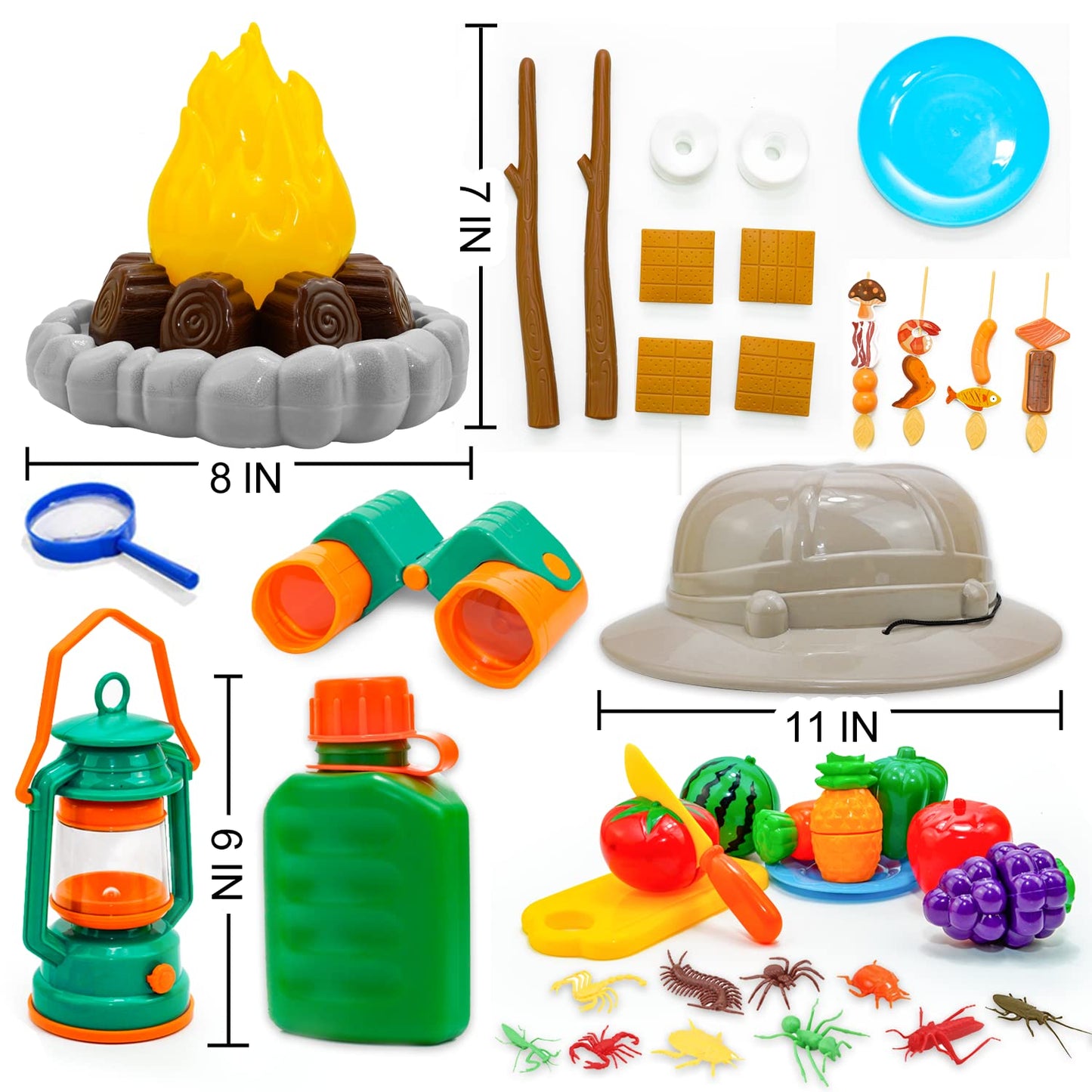Camping Toys for Kids - Pretend Campfire for 3 4 5 6 7 Year Old Boys Girls - Pretend Play with Toy Campfire/Play Food/Oil Lantern/Kids Explorer Kit
