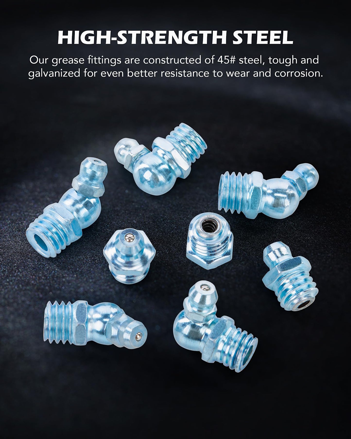ZELCAN 230 pc. Hydraulic Grease Fitting Set | SAE & Metric Grease Nipple Assortment with 230 Straight 45 90 Degree Zerks in 2 Cases | Galvanized Steel Home Improvement Tool Kit for Mechanics and More