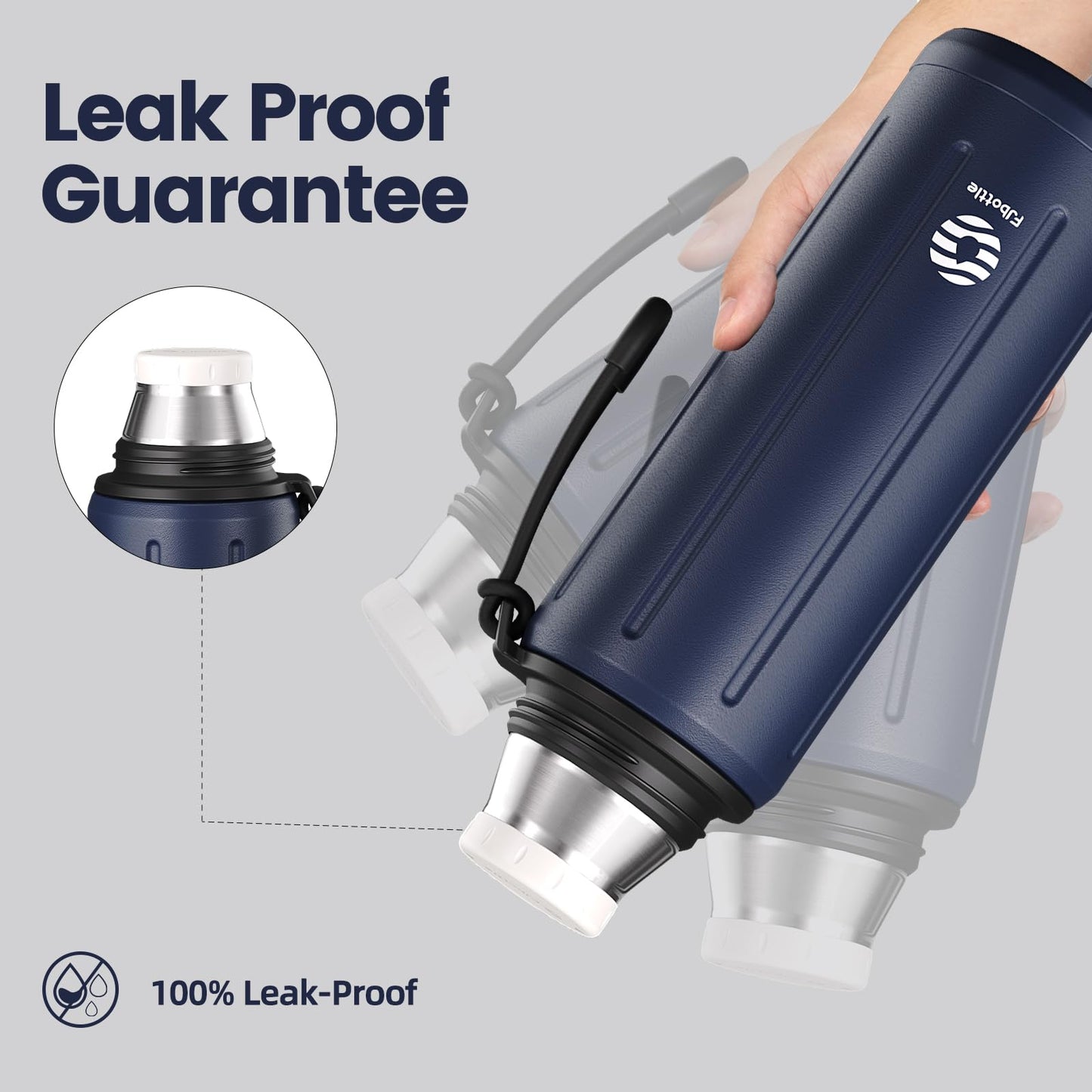 Heater 1L Thermo Water Bottle with Cup(72 hrs Ice Cold & 24 hrs Hot) Flask for hot Water with Removable Base and Filter 18/8 Stainless Steel Coffee Flask for Travel Office and School(Dark Blue)