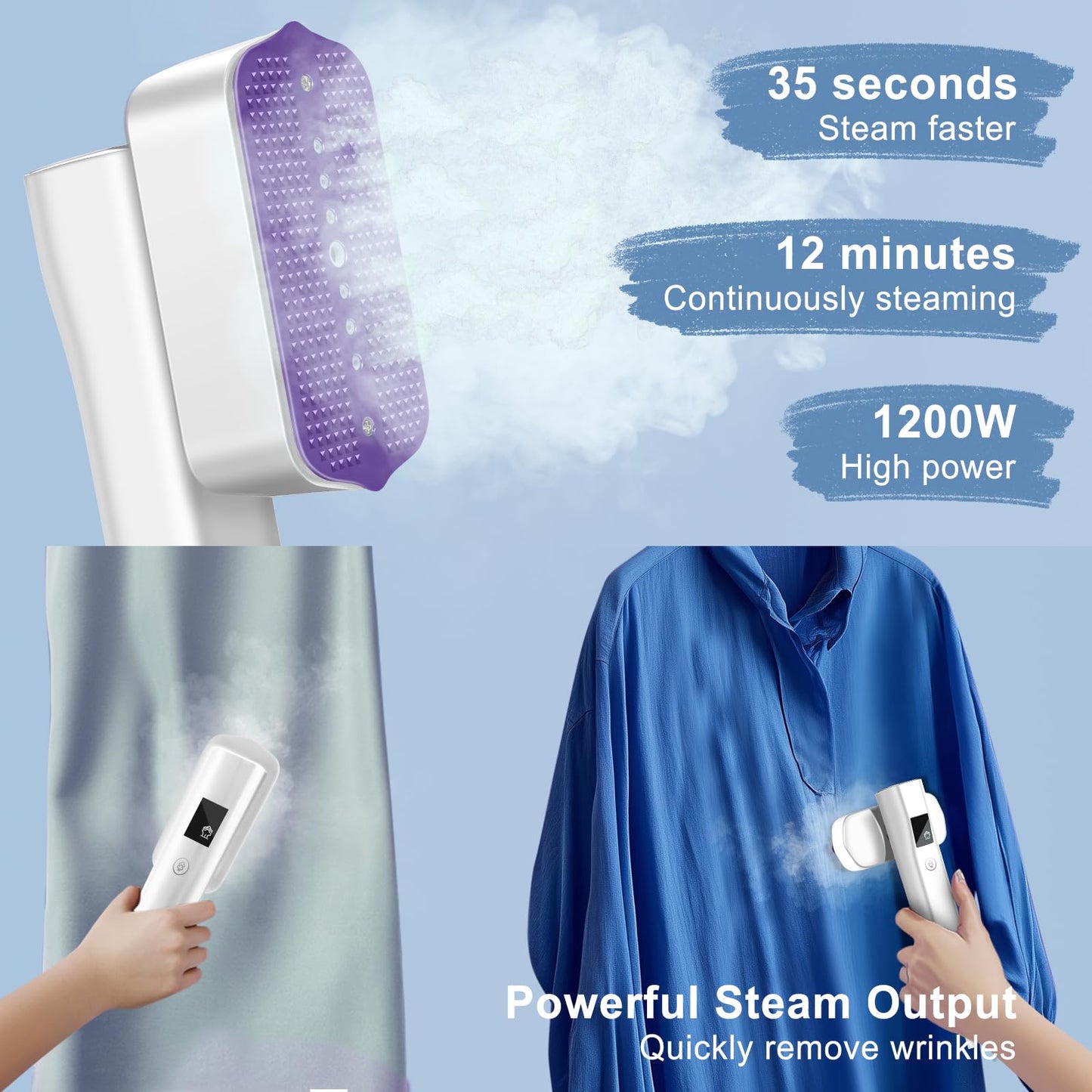 Travel Steamer for Clothes Handheld: 2-in-1 Portable Clothing Garment Steamer and Iron Fast Heat-up & 3 Levels of Steam Hand Held Mini Steamer for thick Fabric Only 1.3lbs for Travel ＆ Home (White)