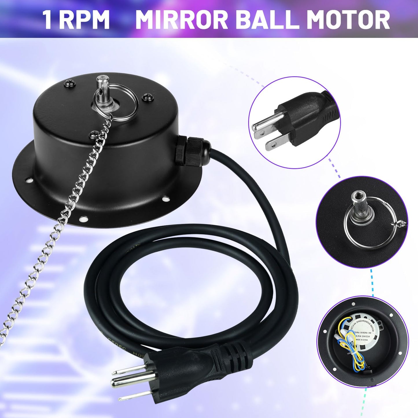 1 RPM Slow Speed Disco Ball Motor Heavy Duty Mirror Ball Electric Motor Rotator Supports 4'' - 12'' Balls for Dj Party Light Home Bands,Christmas Party