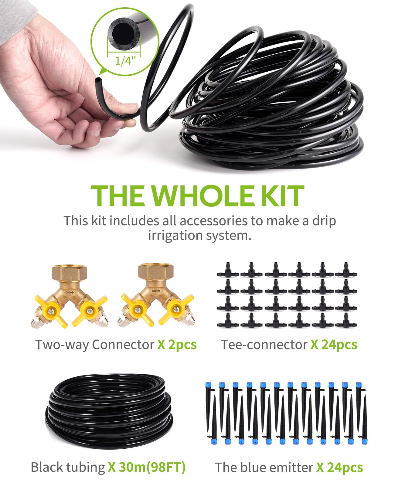 HIRALIY 98.4FT Drip Irrigation Kit, Garden Watering System, Blank Tubing DIY Automatic Irrigation Equipment Set for Outdoor Plants, Micro Drip Irrigation Kit for Greenhouse Flower, Bed Patio, Lawn