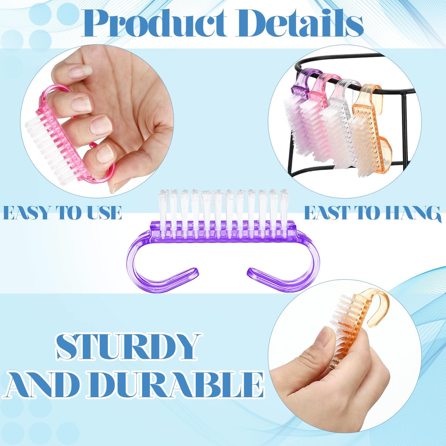 Bokon 400 Pcs Handle Grip Nail Brush Bulk Nail Scrub Brush Nail Brush for Toes and Nails Cleaner, Pedicure Scrubbing tool kit for Men and Women(Colorful)