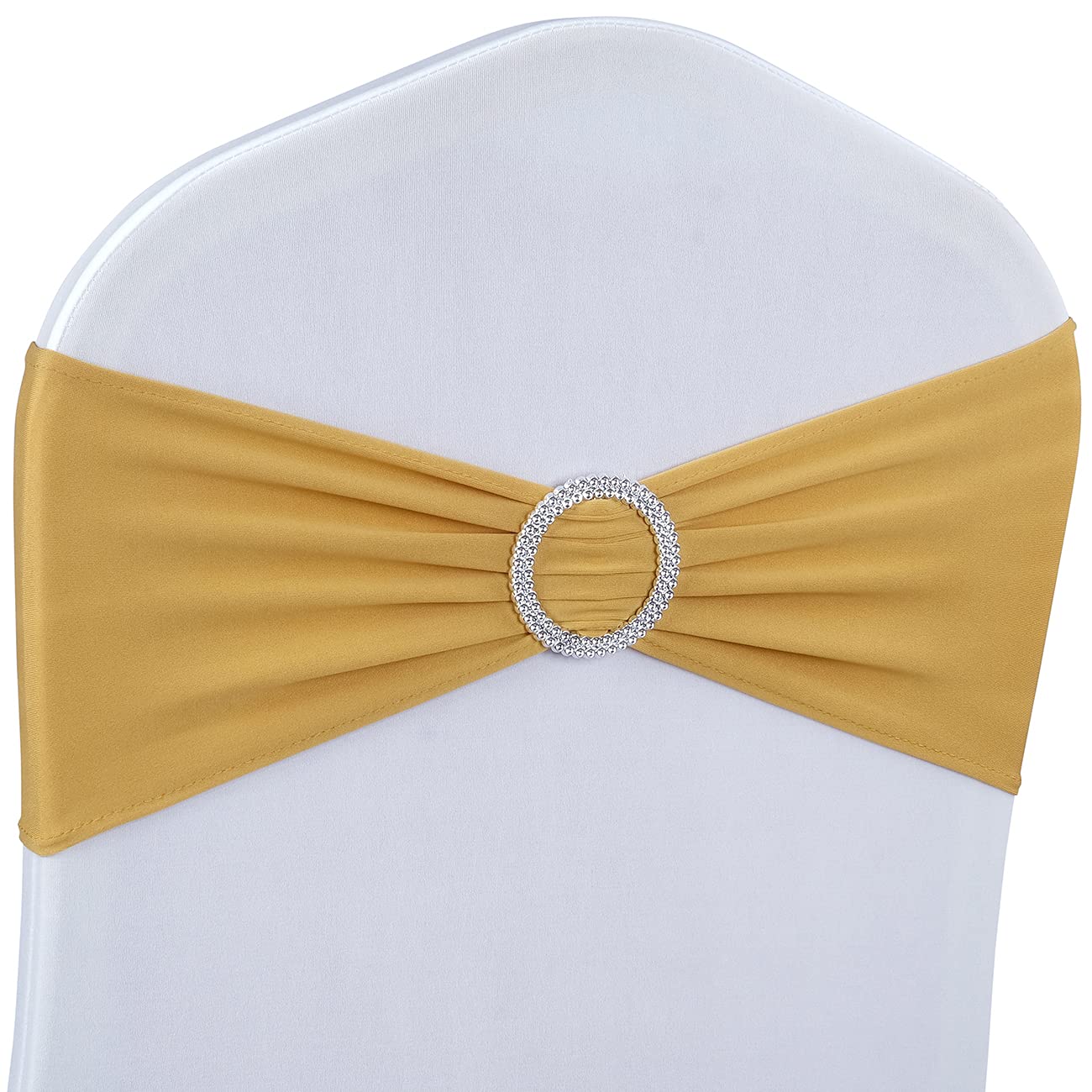 Spandex Chair Sashes Bows - Babenest 100PCS Premium Stretch Chair Cover Band with Buckle Slider Universal Elastic Chair Ties for Wedding Party Ceremony Reception Banquet Decoration (Gold)