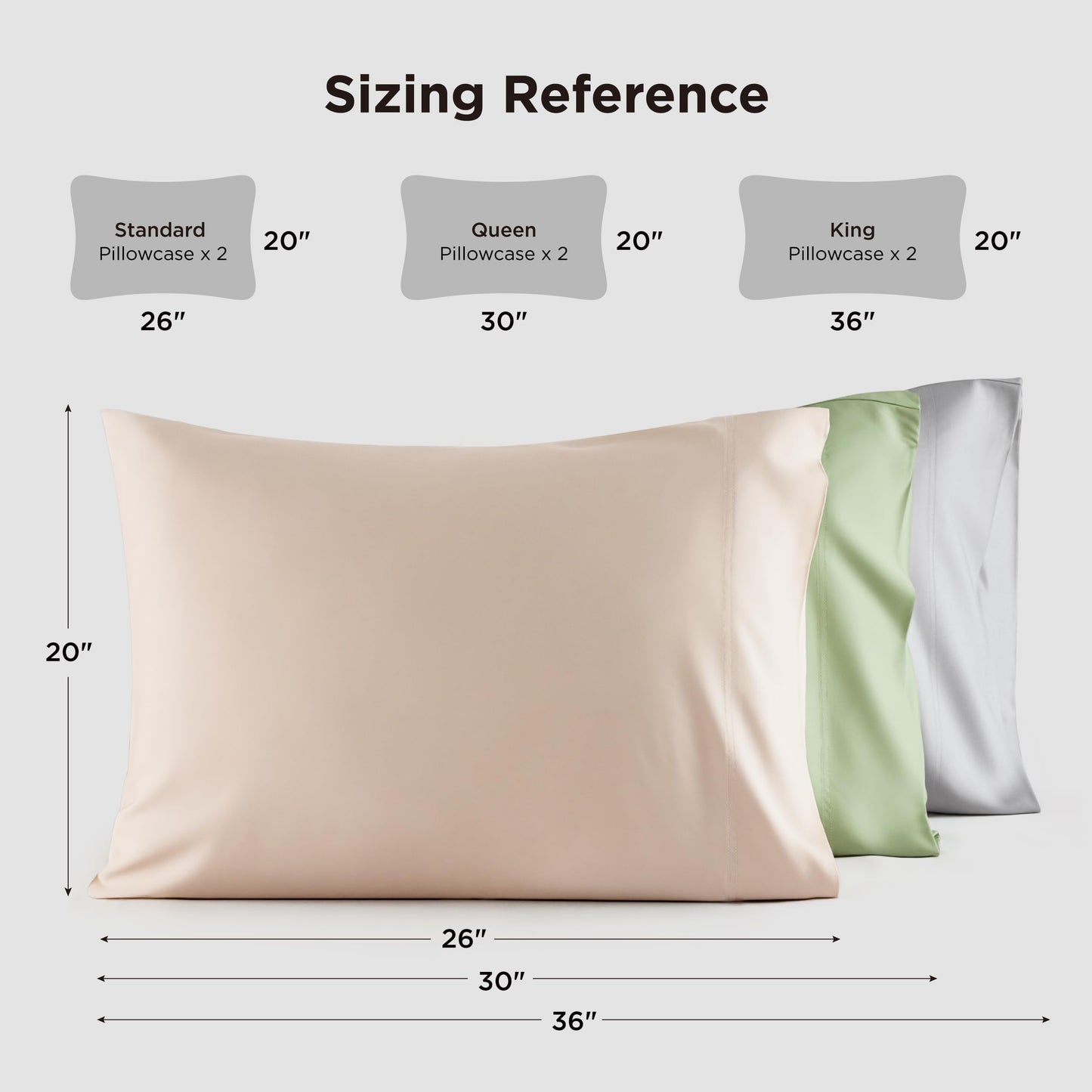 Bedsure King Size Pillow Cases 2 Pack, Rayon Derived from Bamboo Cooling Pillowcase for Hot Sleepers, Soft & Silky Pillow Covers with Envelope Closure, Gifts for Women, Grey, 20x36 Inches