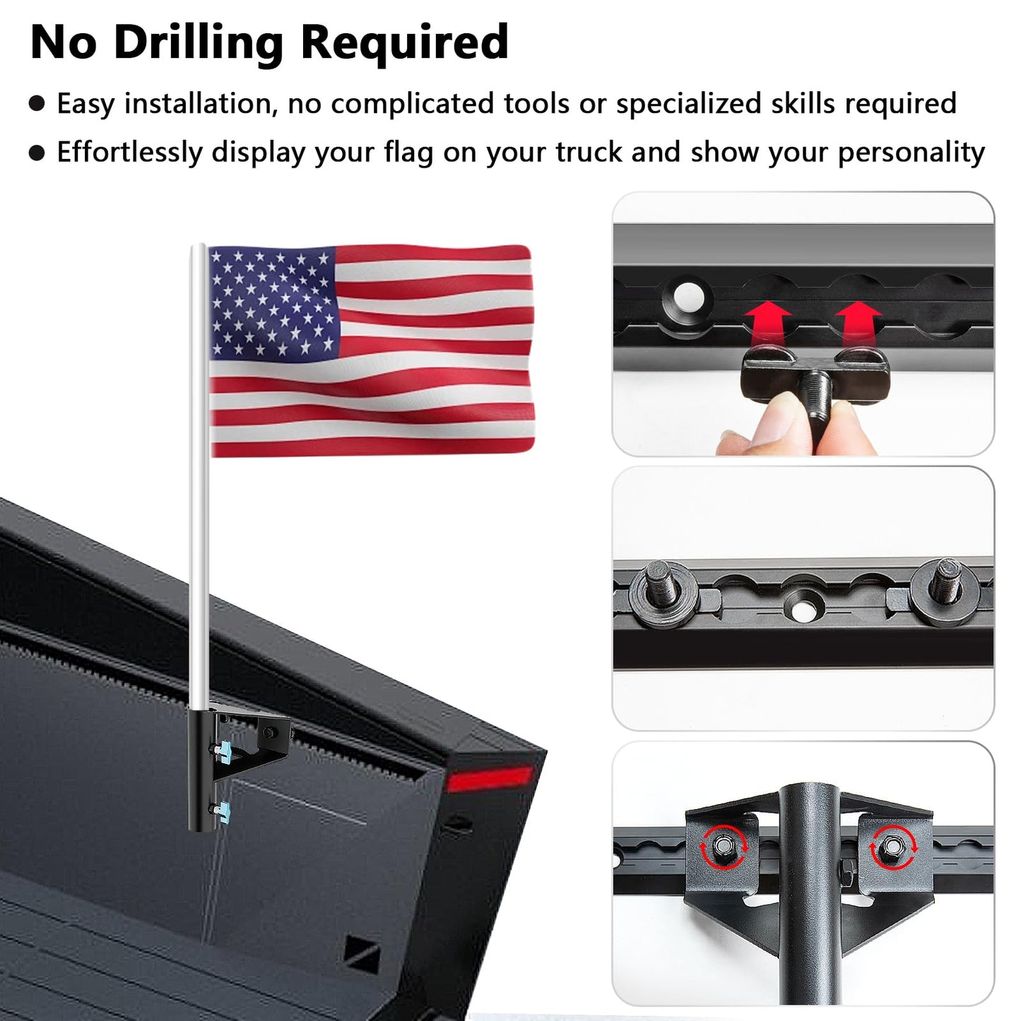 Flag Pole Holder Kit for Tesla Cybertruck, Lymorexan L Track Flag Pole Mount Kit for Tesla Cybertruck Fits Flagpoles Diameters Under 1.53 inches, with Double Lug Threaded Stud (Tube ID 1.53")
