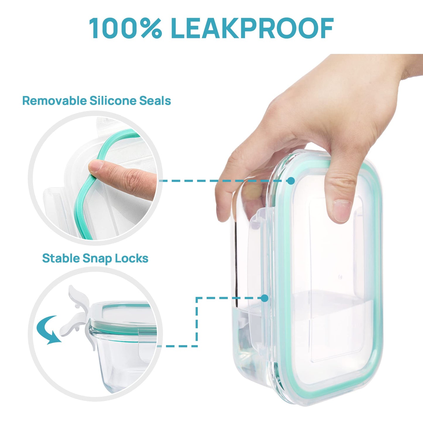 Vtopmart 15 Pack Glass Food Storage Containers, Meal Prep Containers with Lids, Airtight Glass Bento Boxes with Leak Proof Locking Lids, for Microwave, Oven, Freezer and Dishwasher, Green