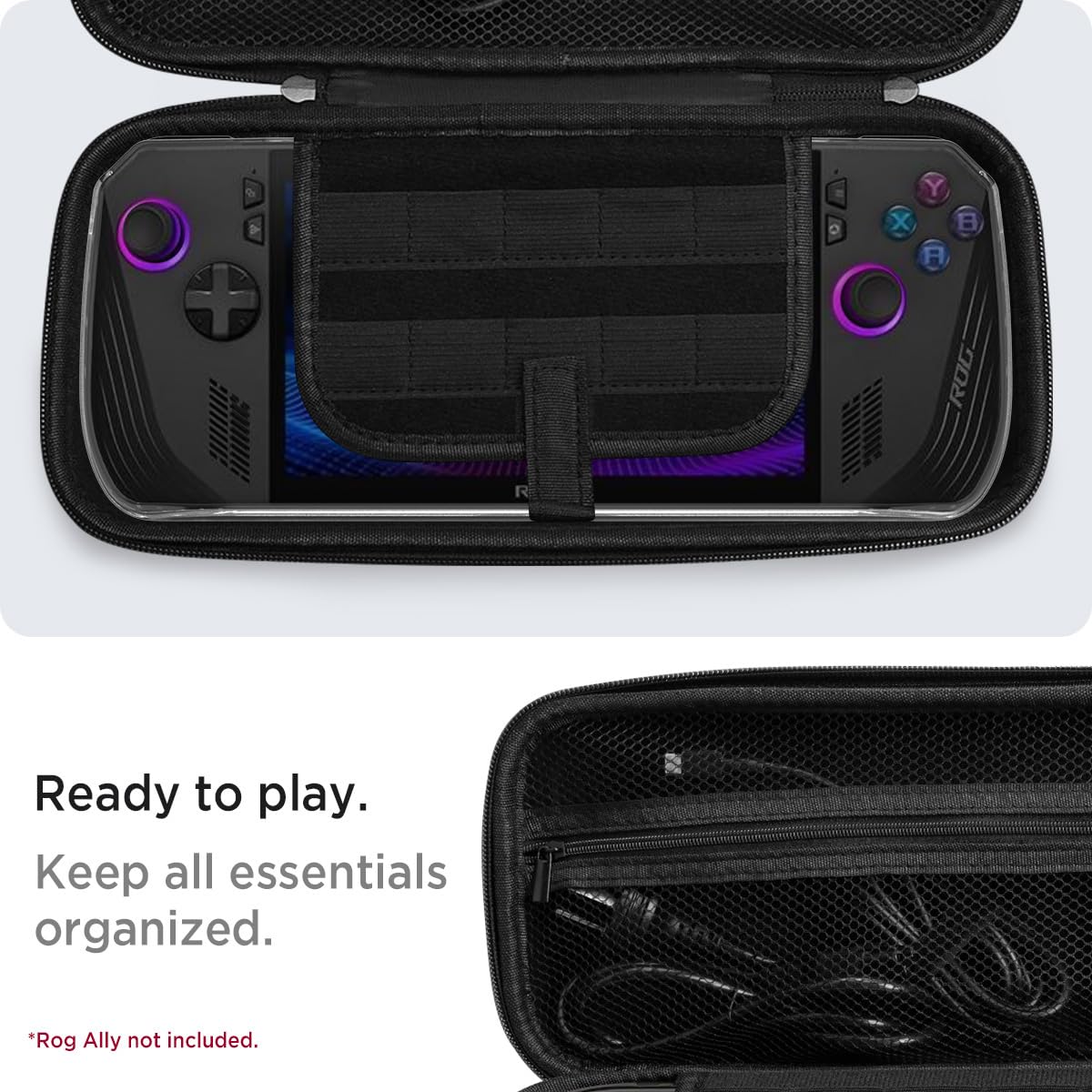 Miimall Carrying Case for ASUS Rog Ally/ASUS Rog Ally X,Shockproof Hard Shell Protective, Large Capacity Portable Hard Shell Travel Bag with Built-in 10 Storage Card Slots (Black)