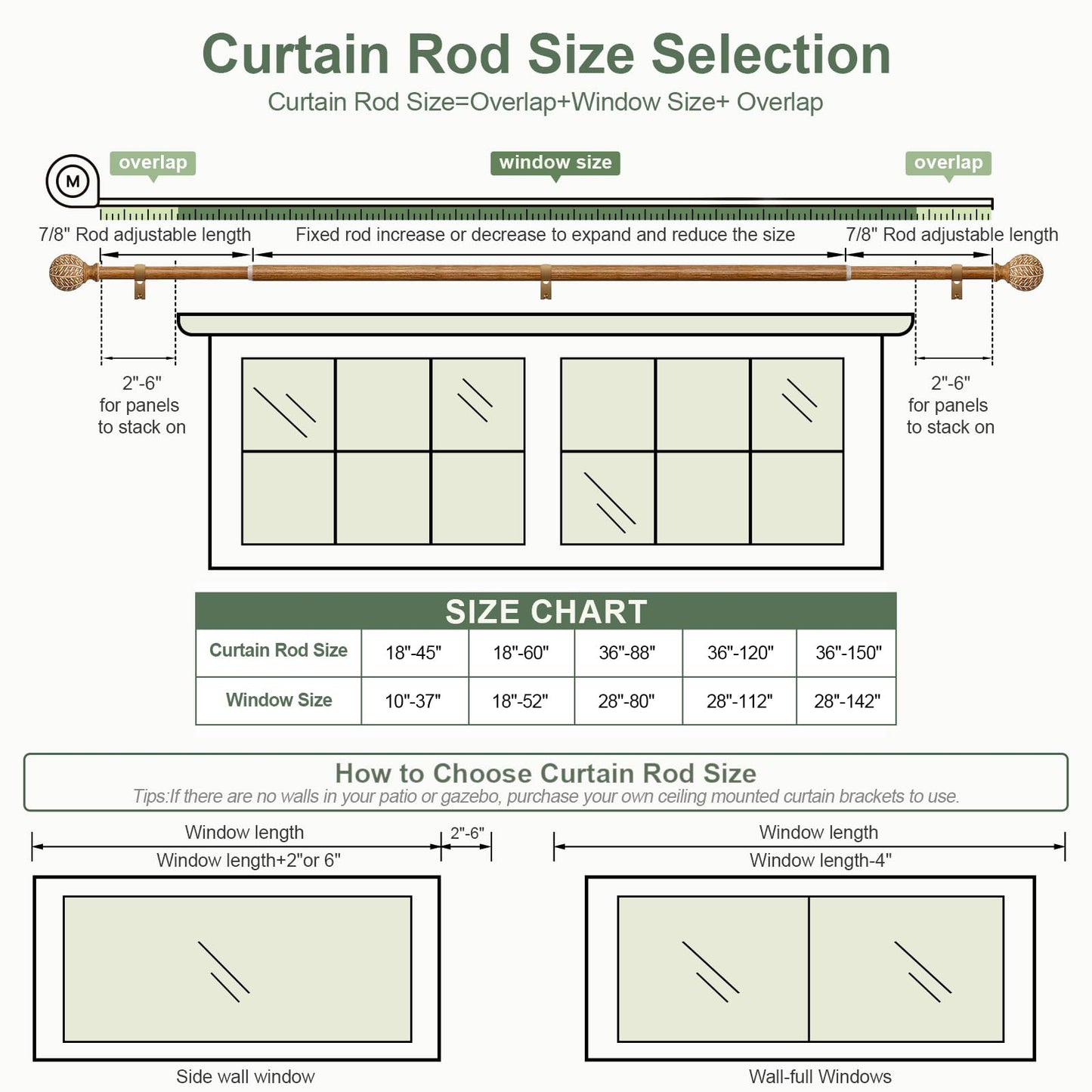 QDWIS Wood Curtain Rods for Windows 48 to 84 Inch,1'' Diameter Drapery Rods with Imitation Wood Grain Leaf Pattern Finials,Boho Adjustable Heavy Duty Curtain Rods Set,36-88''