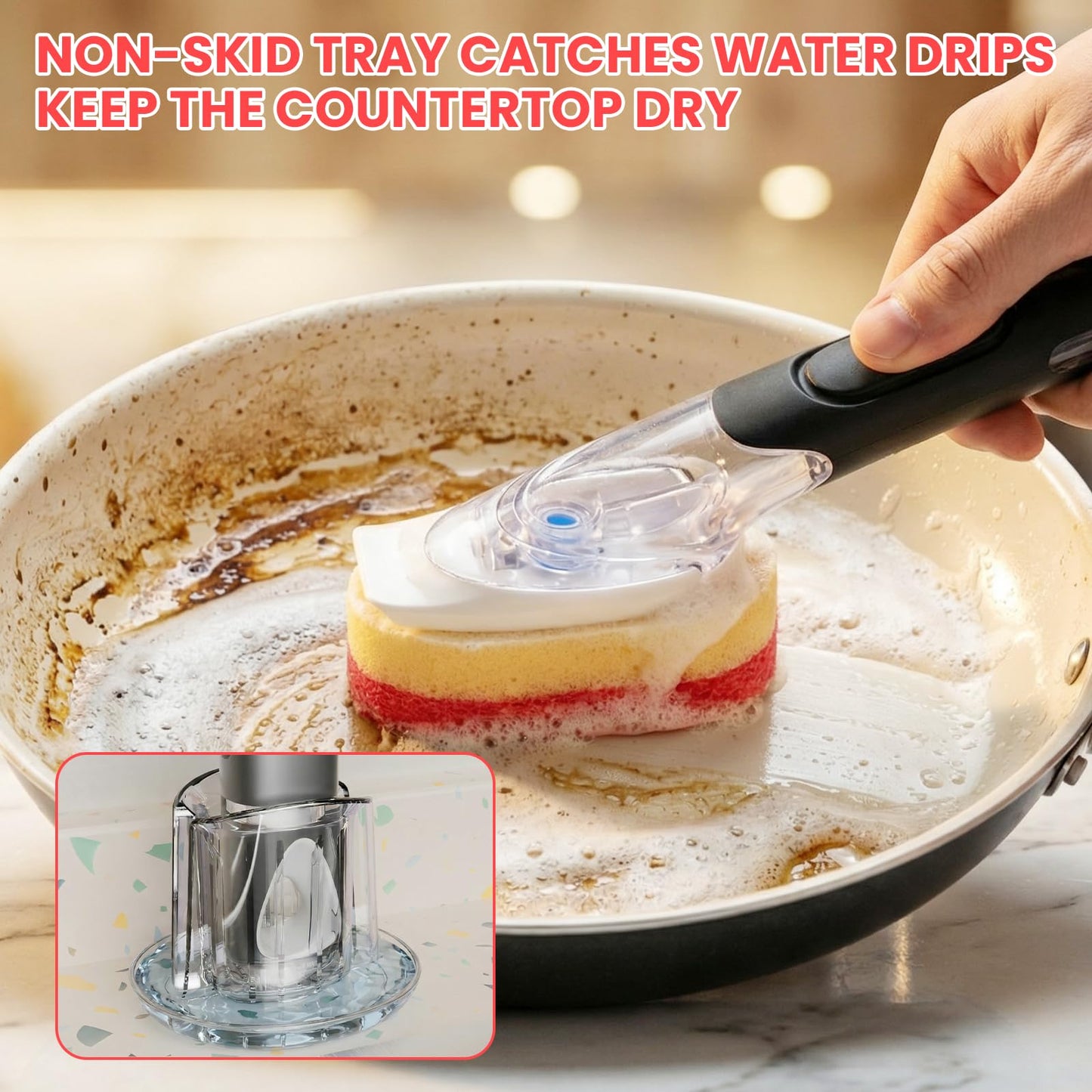 Soap Dispensing Dish Brush with 10 Pink Dish Wand Refill Heads & Holder