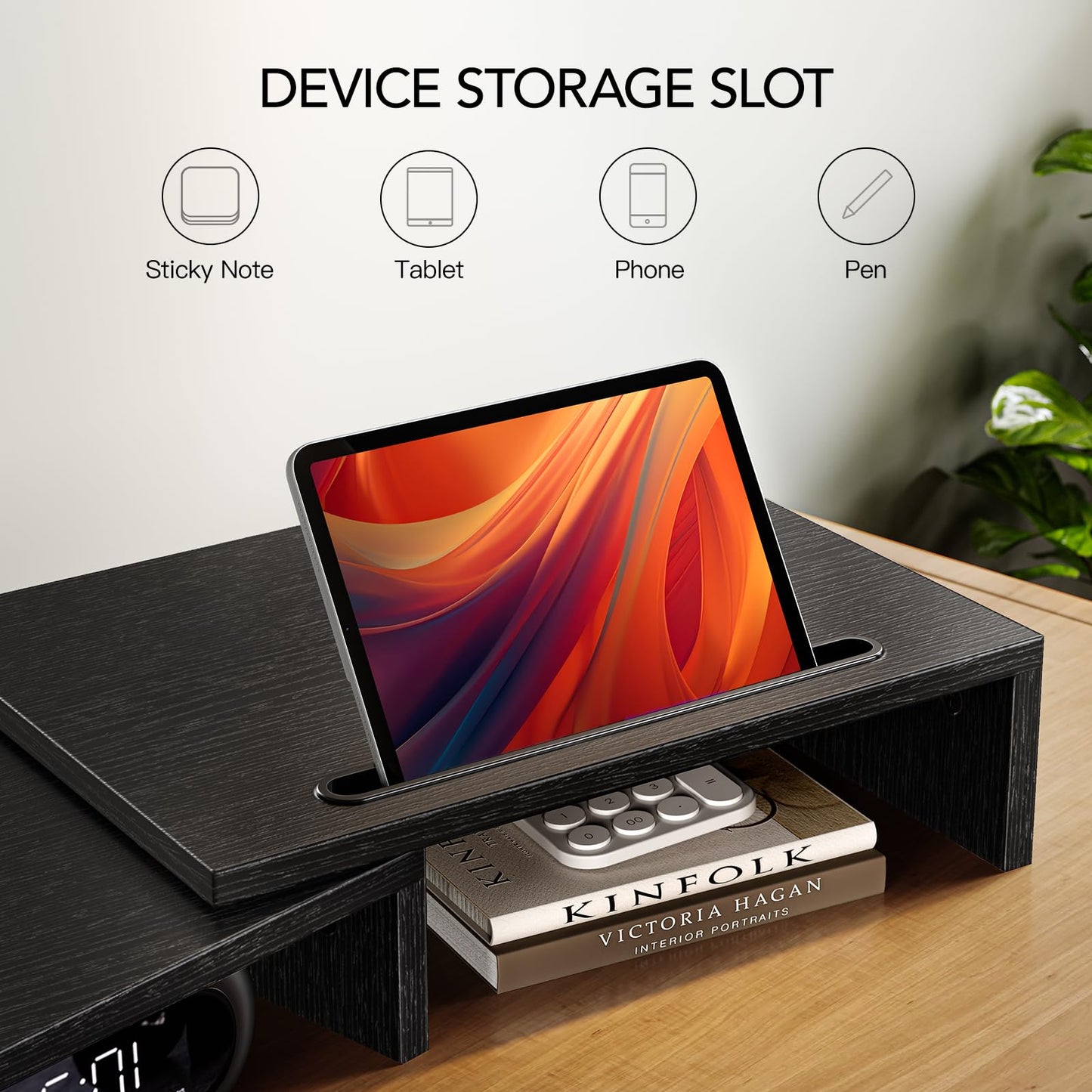 AMERIERGO Dual Monitor Stand -Adjustable Length and Angle, Dual Monitor Riser, Computer Monitor Stand w/2 Slot, Desktop Organizer, Monitor Stand Riser for PC, Computer, Laptop (Black)