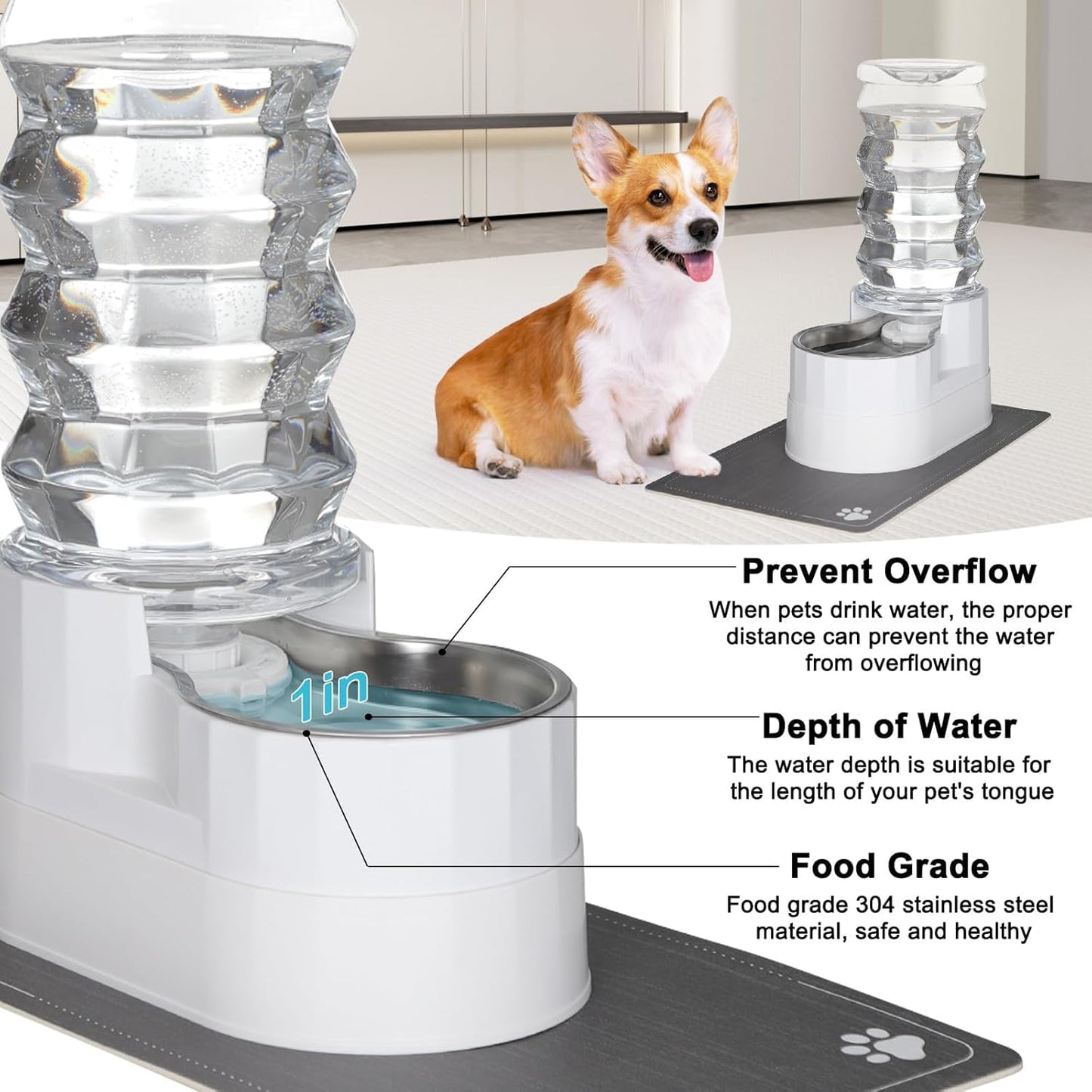 RIZZARI Automatic 9L Gravitational Pet Waterer,100% BPA-Free, Stainless Steel Water Dispenser for Cats and Small and Medium-Sized Dogs