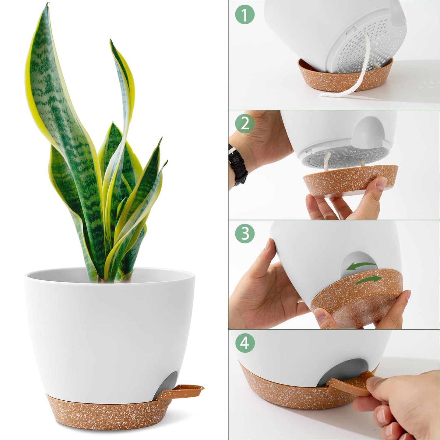 3 Pack Plant Pots Indoor 10/9/8 Inch Self Watering Planters for Indoor Plants Flower Pots for Indoor Plants with Drainage Holes and Saucer for Home Garden Indoor Outdoor(White)