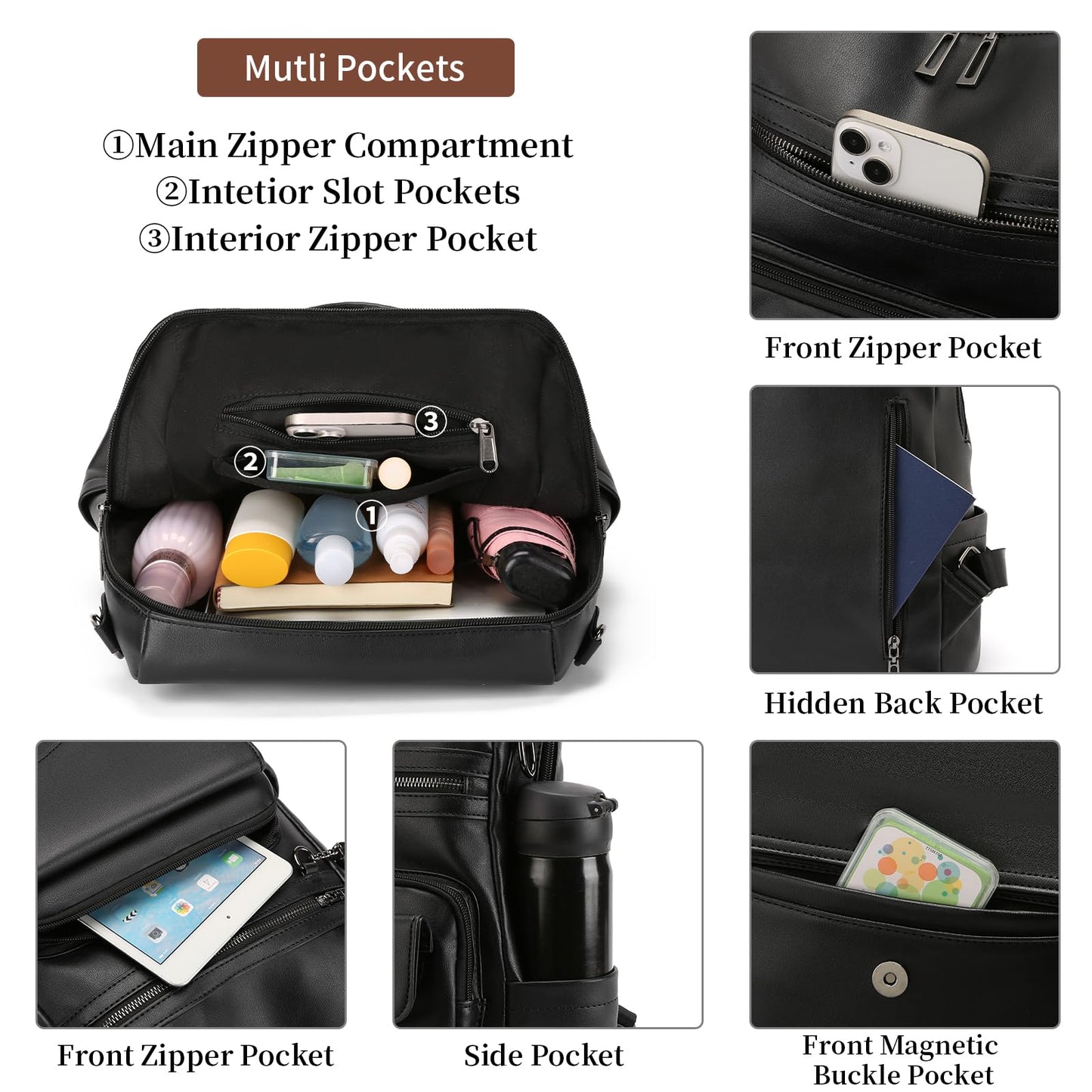 GAEKEAO Backpack Purse for Women Fashion Leather Designer Travel Backpack Purses Convertible Shoulder Bag with Wristlet