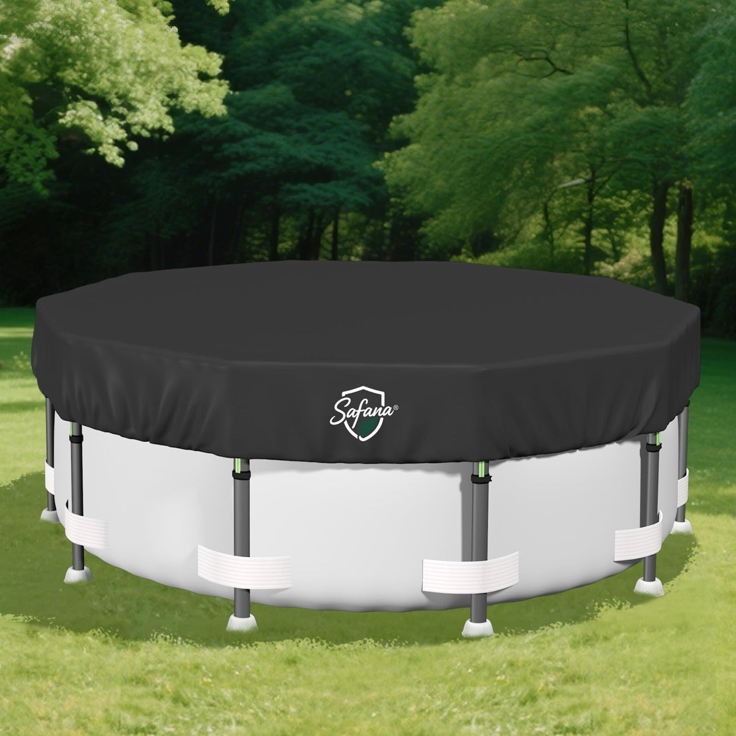 SAFANA 10FT Pool Covers for Above Ground Pools, Round Swimming Pool Cover [Upgrade 420D Thicker] Protective Leaf Cover with Reflective Strip, Tear Resistant Durability Fabric, UV Resistance, Black