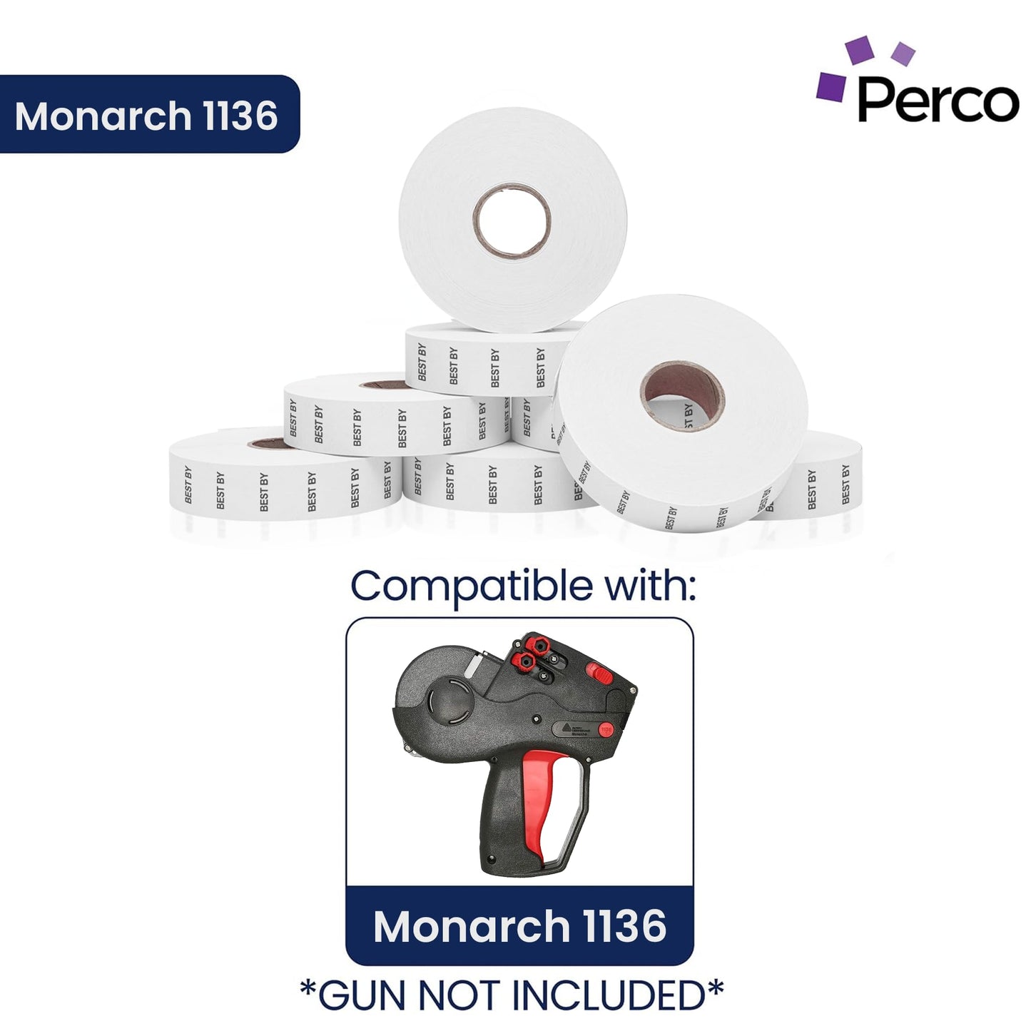 Perco Best by Labels for Monarch 1136 Price Gun - 8 Rolls, 14,000 Marking Labels