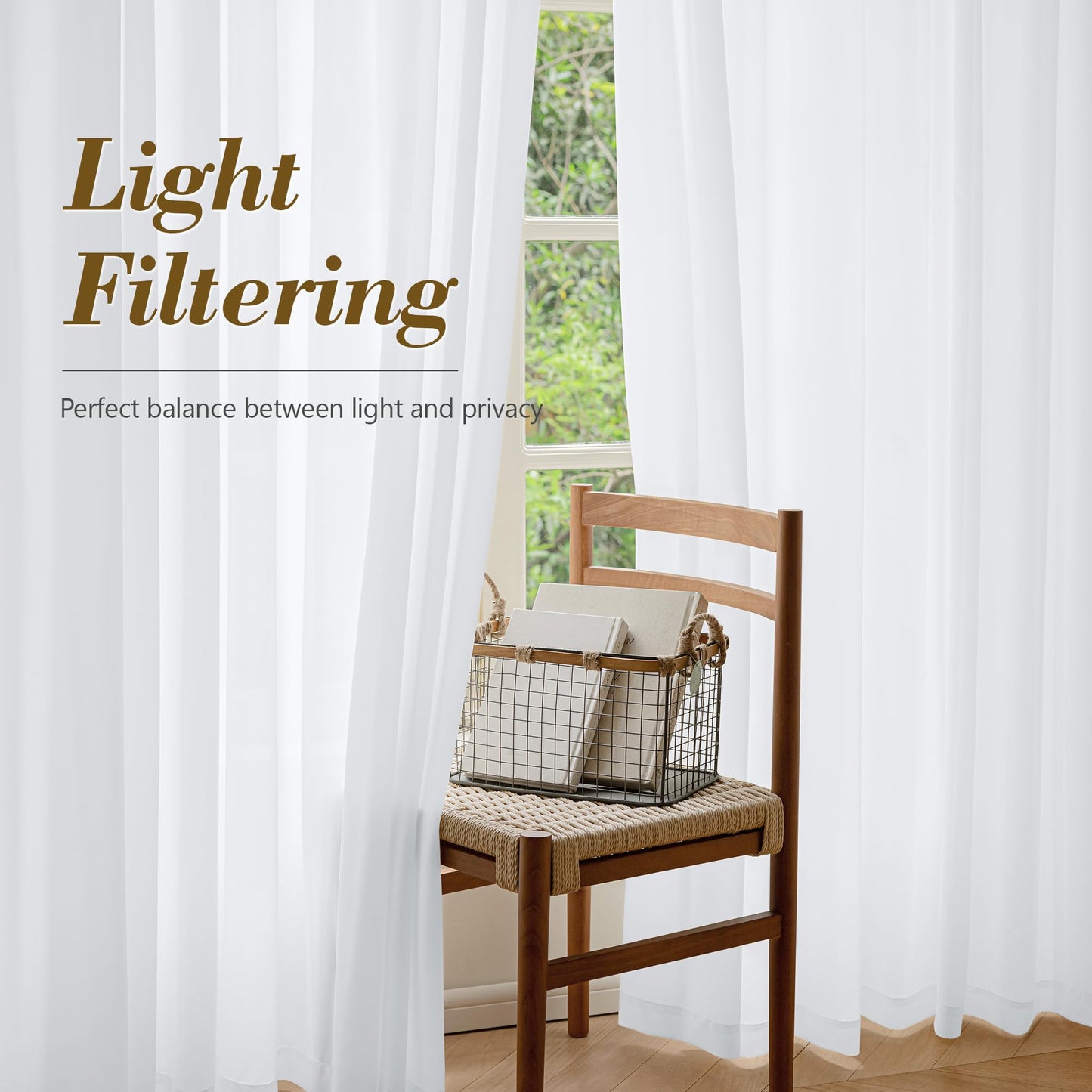 FMFUNCTEX Sheer Off White Curtains for Bedroom, Semi Sheer Airy Curtains 84 Inches Long for Living Room, Faux Silk Light Filtering Non-See-Through Privacy Window Drapes, Rod Pocket 2 Panels Set