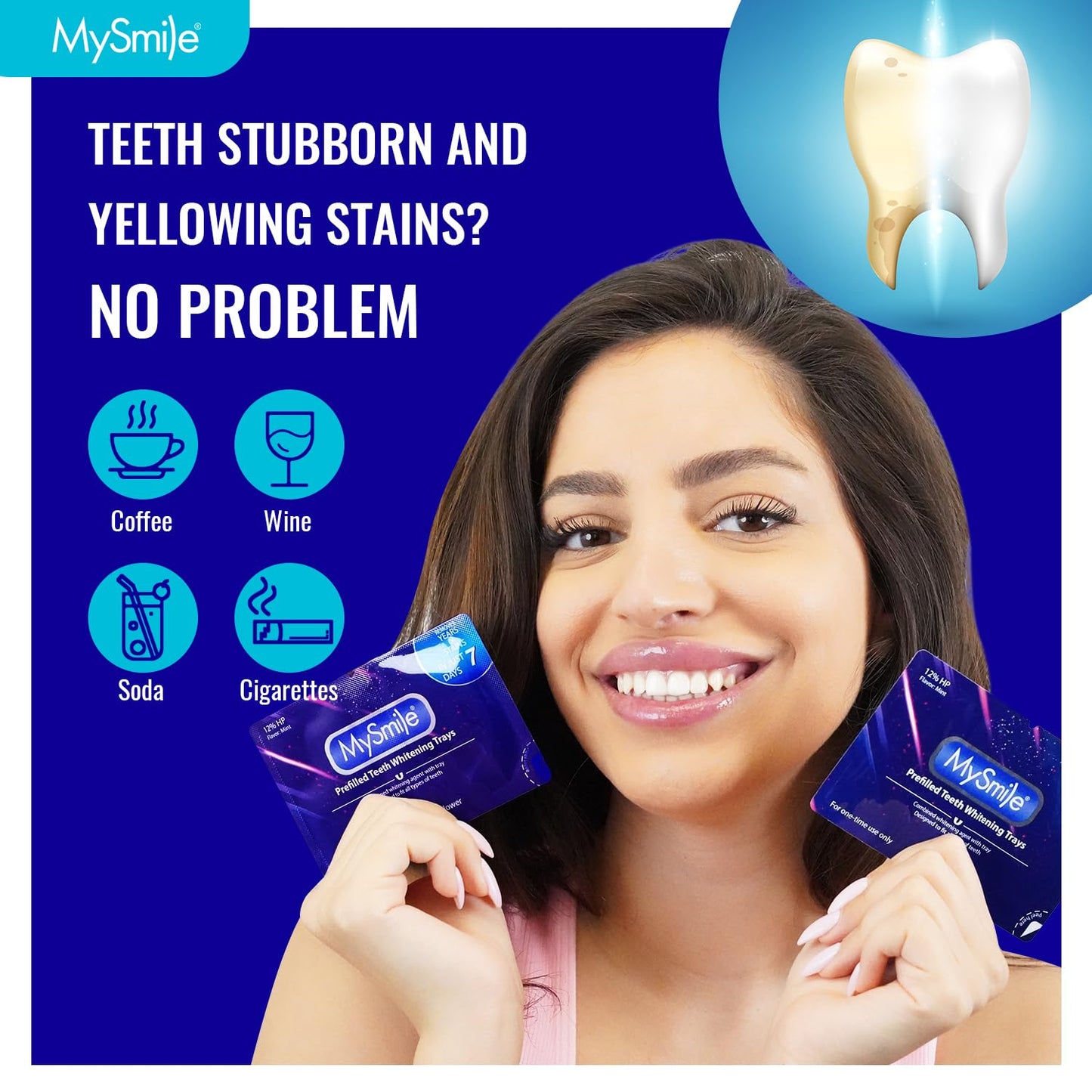 MySmile 7 Treatments Prefilled Teeth Whitening Trays Kit with 12% Hydrogen Peroxide Teeth whitening Gel for Sensitive Teeth, Fast-Result Vegan Teeth Whitener Tooth Stain Remover, Mint Flavor