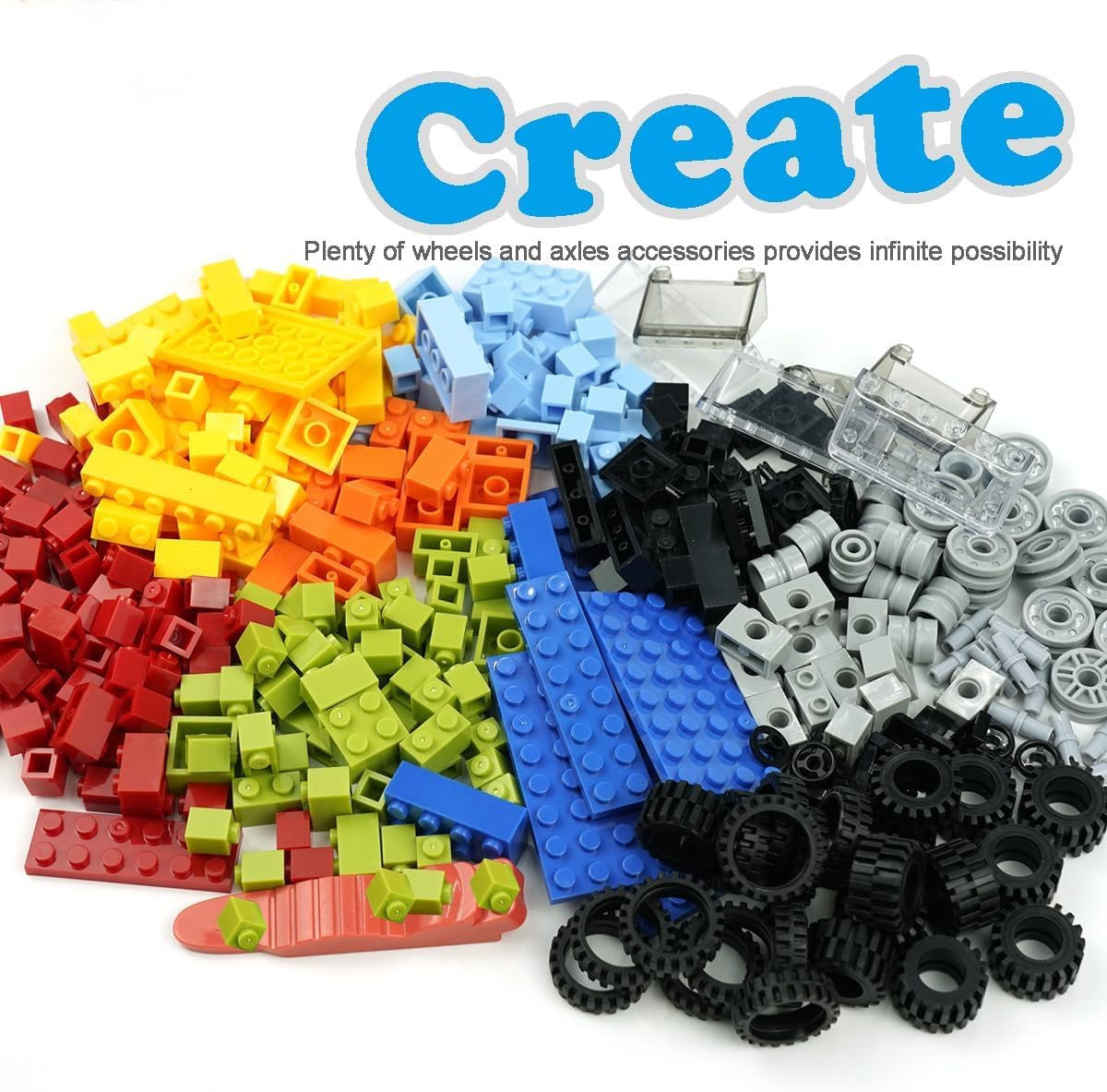 Classic Bricks Wheels and Axles Sets, 400pcs + Car Parts and Pieces Tires, Educational Building Kits Toys