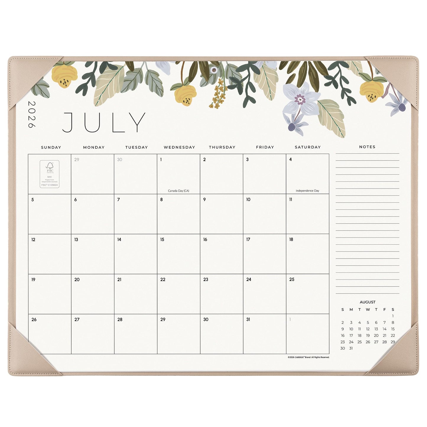 Desk Calendar 2026 with Desktop Mat, Cabbrix Large Desk Pad Calendar 22 x 17 Inch 18 Months Runs From July 2026 to December 2027, Floral Design Calendar 2026 for Home School and Office (Apricot)