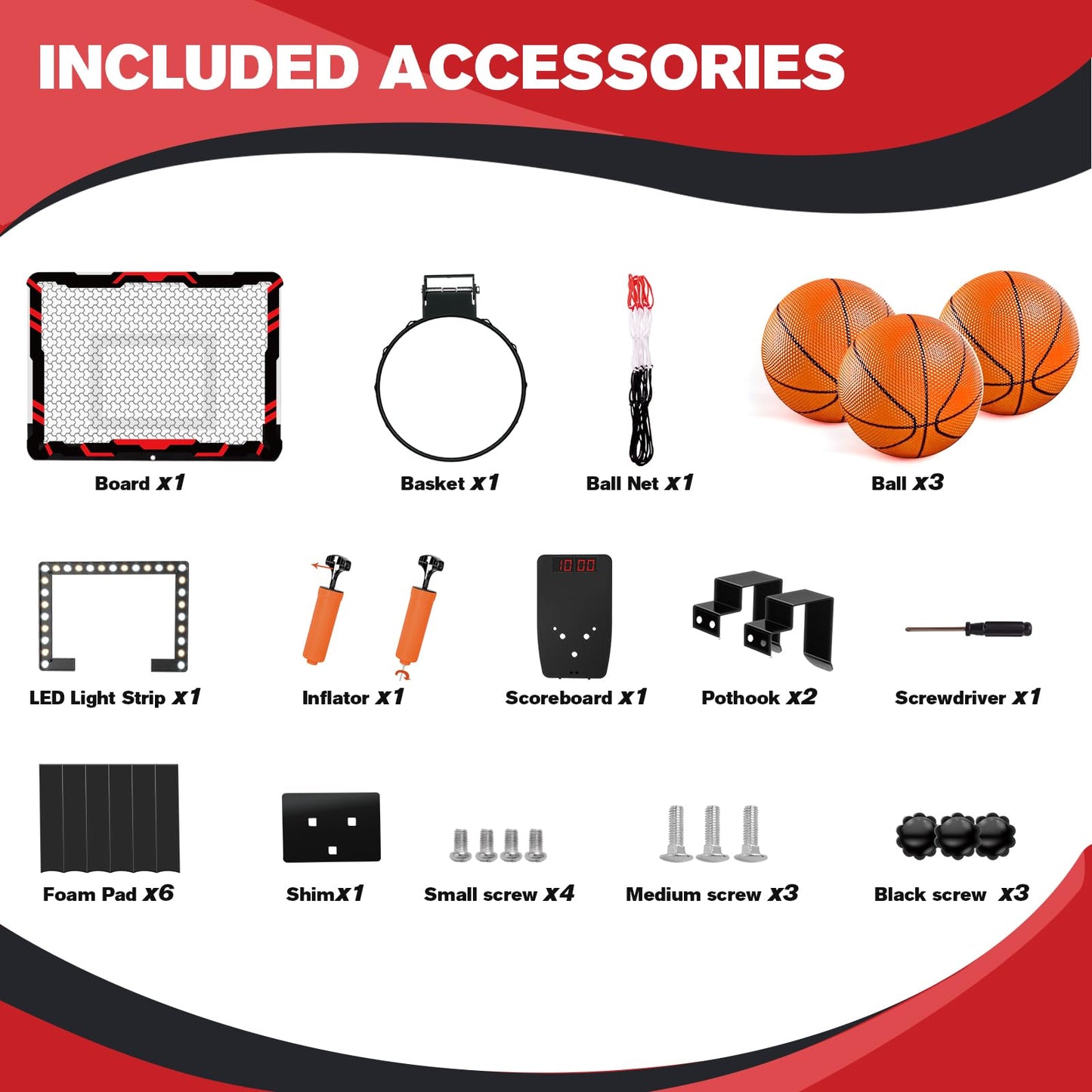 Basketball Hoops for Kids (4-12 Years Old), Indoor Basketball Hoop Wall Mounted with LED Lighting, Over The Door Basketball Hoop with Scoreboard & 3 Balls, Mini Hoops Basketball for Kids Toys