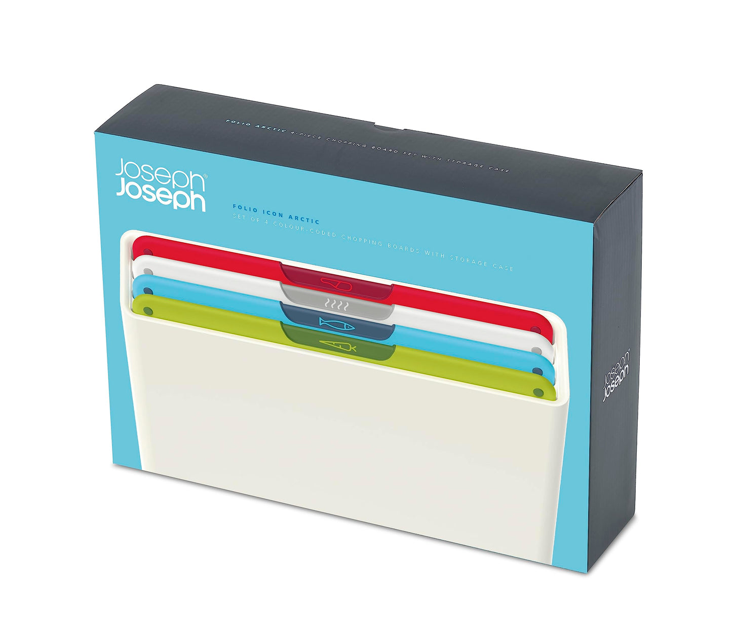 Joseph Joseph Folio Icon 4 Piece Colour Coded Cutting Board Set with Storage Case Regular White