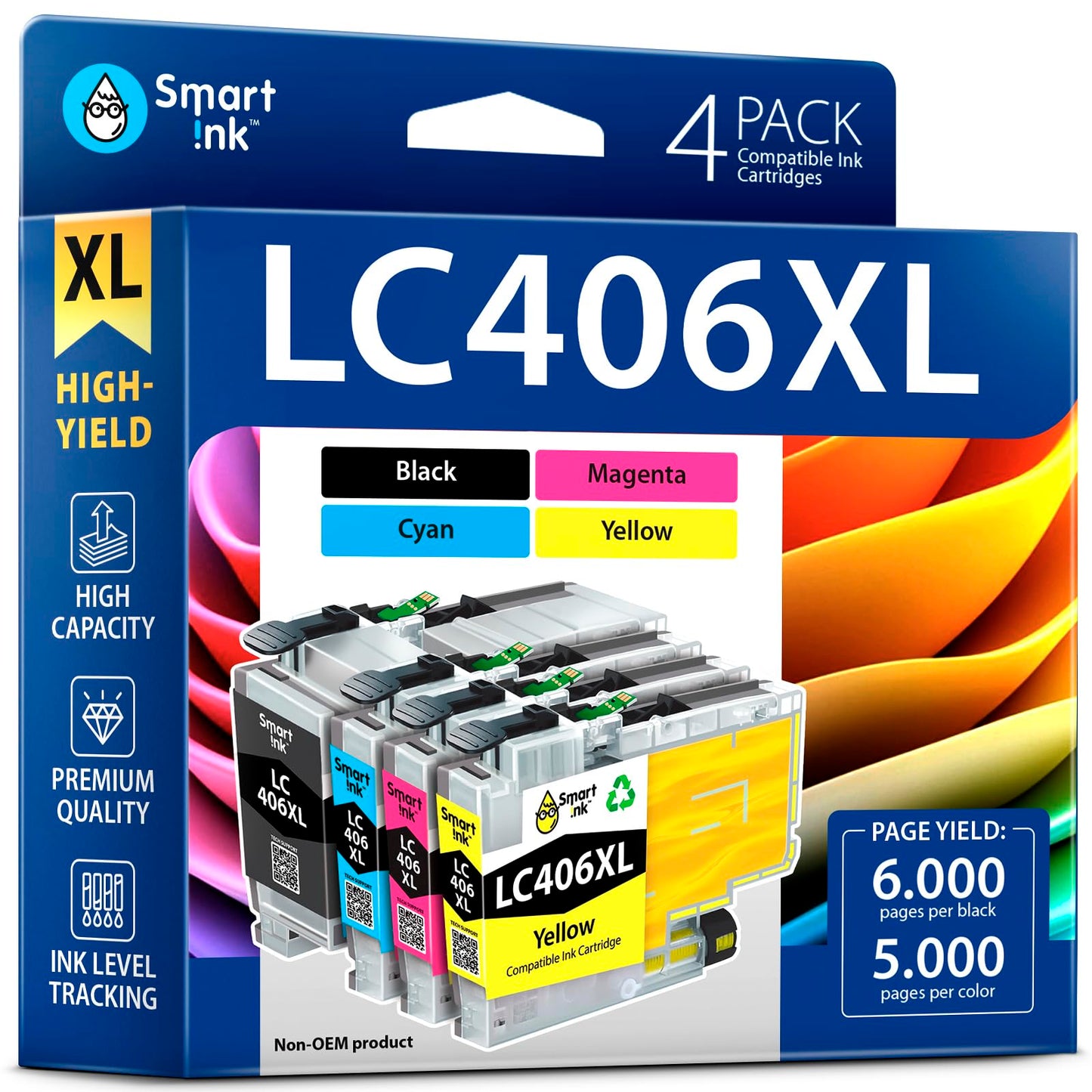 Smart Ink Compatible Ink Cartridge Replacement for Brother LC406 XL LC406XL LC 406 4 Combo Pack to use with MFC-J4335DW MFC-J5855DW MFC-J6555DW MFC-J4535DW MFC-J6955DW (Black, Cyan, Magenta, Yellow)