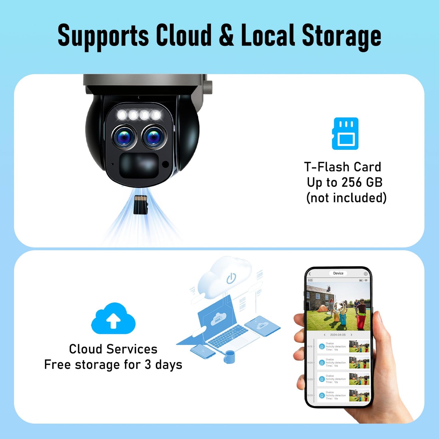 Caluxe 4K Solar Security Cameras Wireless Outdoor, 5G/2.4G WiFi 6, 360° PTZ Camera Surveillance Exterieur with Color Night Vision, 2-Way Audio, PIR Motion Detection, Auto Human Tracking, Waterproof