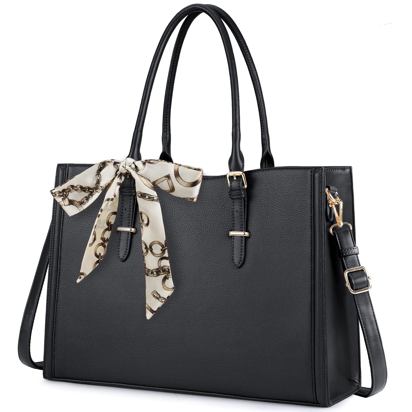 Laptop Bag for Women 15.6 inch Waterproof Leather Bag Work Laptop Computer Bag for Office Travel Handbag Shoulder Bag Black