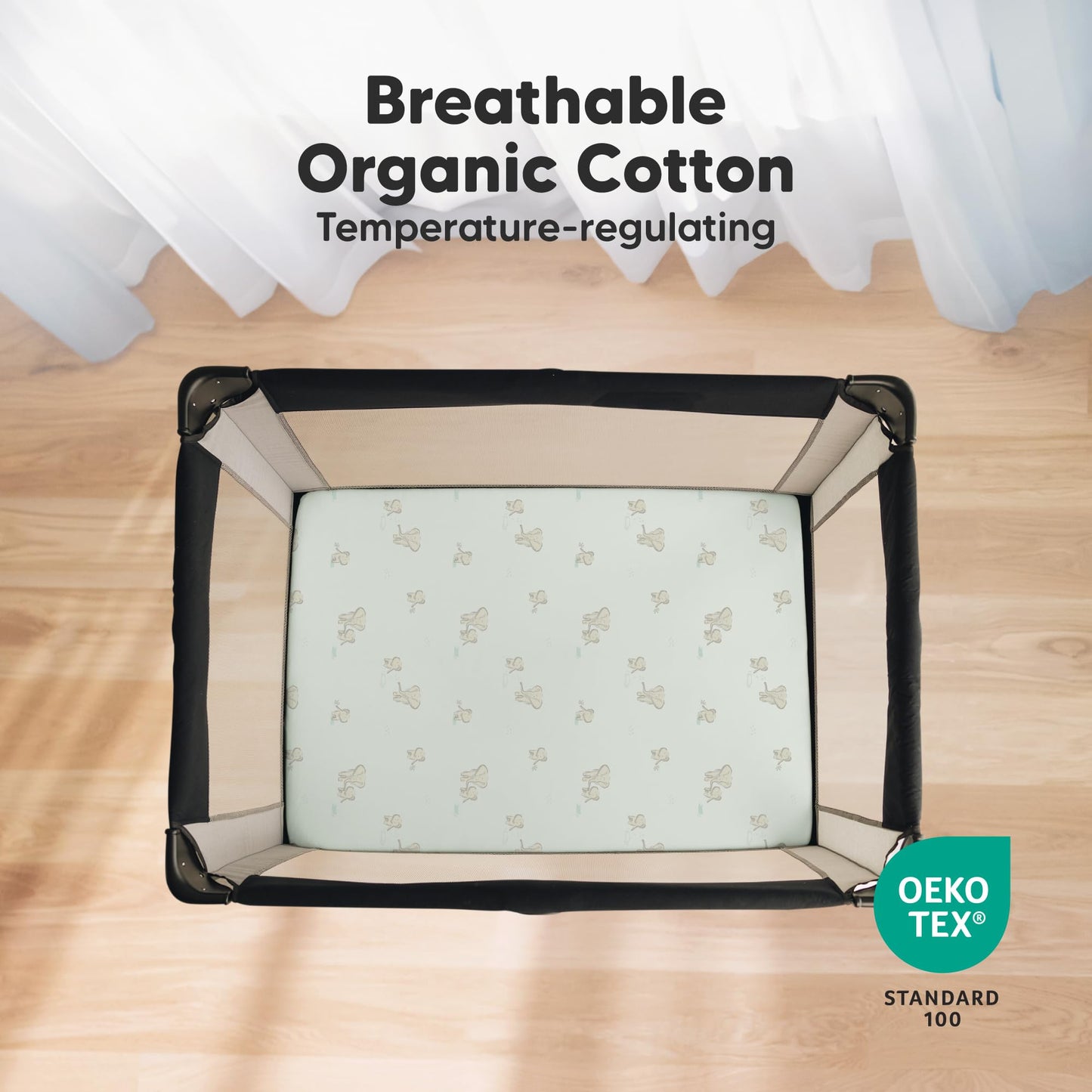 2-Pack Mini Crib Sheets Fitted - Pack N Play Sheets for Pack and Play Mattress, Organic Cotton, Soft & Breathable Jersey Playard Bedding, Neutral Mini Toddler Bed Cover for Boys, Girls (Elly)
