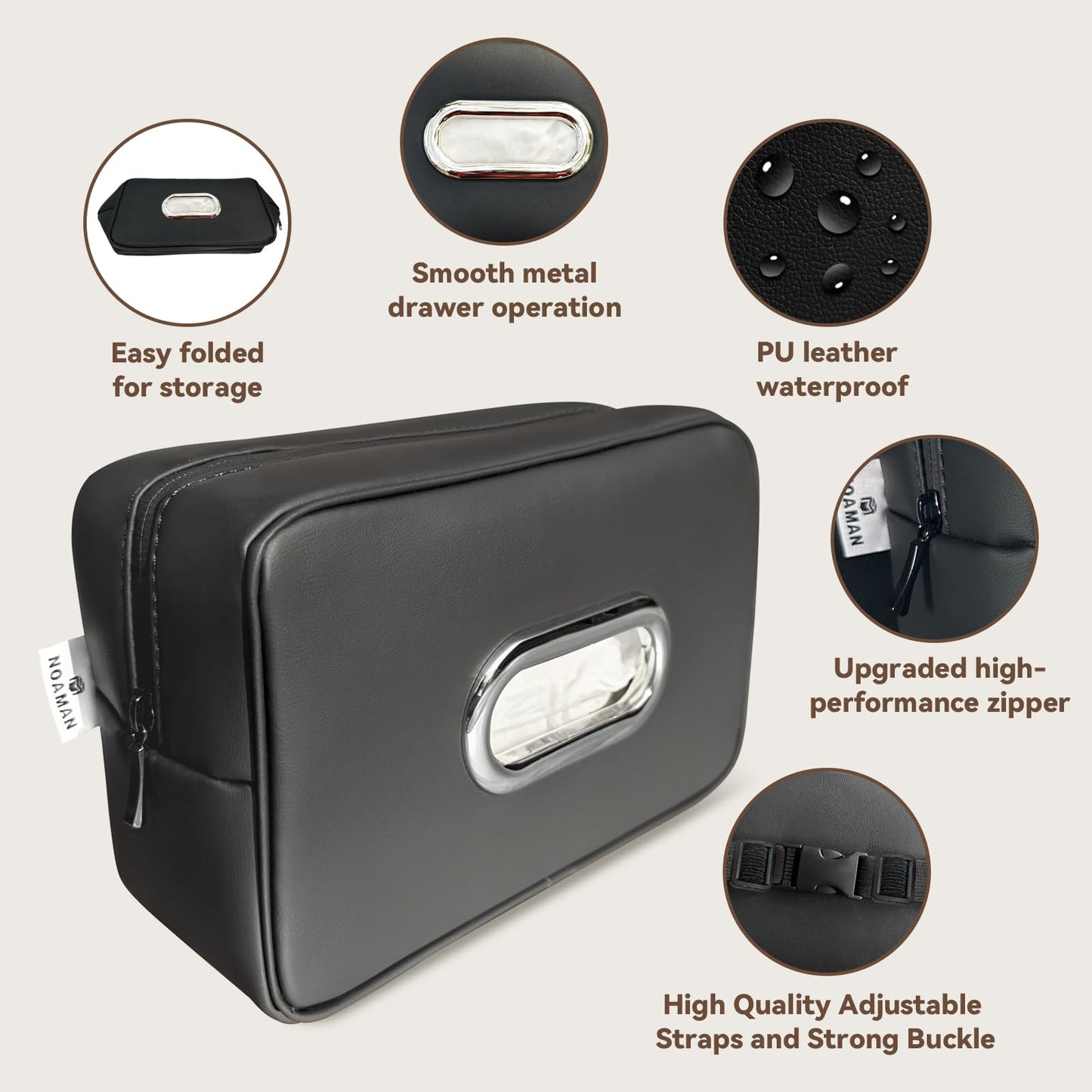 Noaman Upgraded Large Car Tissue Holder Premium PU Leather Tissues Box Cover Backseat Rectangular Napkin Holder for Car Fits for 120 Standard Kleenex Tissues Box (Black 2 Pack)
