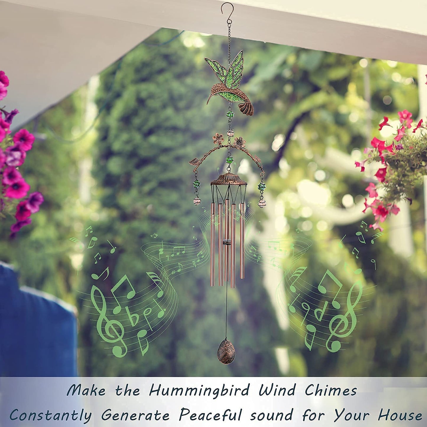Wind Chimes - Hummingbird Wind Chimes for Outside Deep Tone 34 inches 5 Aluminum Tubes, Birthday, Memorial, Hummingbird Gifts for Mom, Grandma, Decorations for Home, Garden, Patio, Backyard