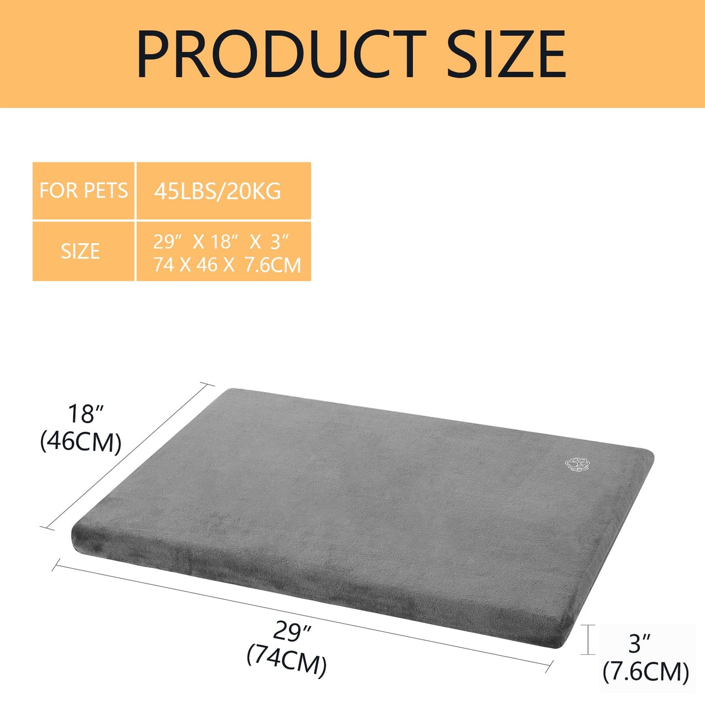 EMPSIGN Dog Bed Crate Pad Mattress Reversible (Cool & Warm), Orthopedic Dog Bed, Water Proof Linings, Removable Machine Washable Cover, Firm Support Pet Crate Bed for Small to XX-Large Dogs, Grey